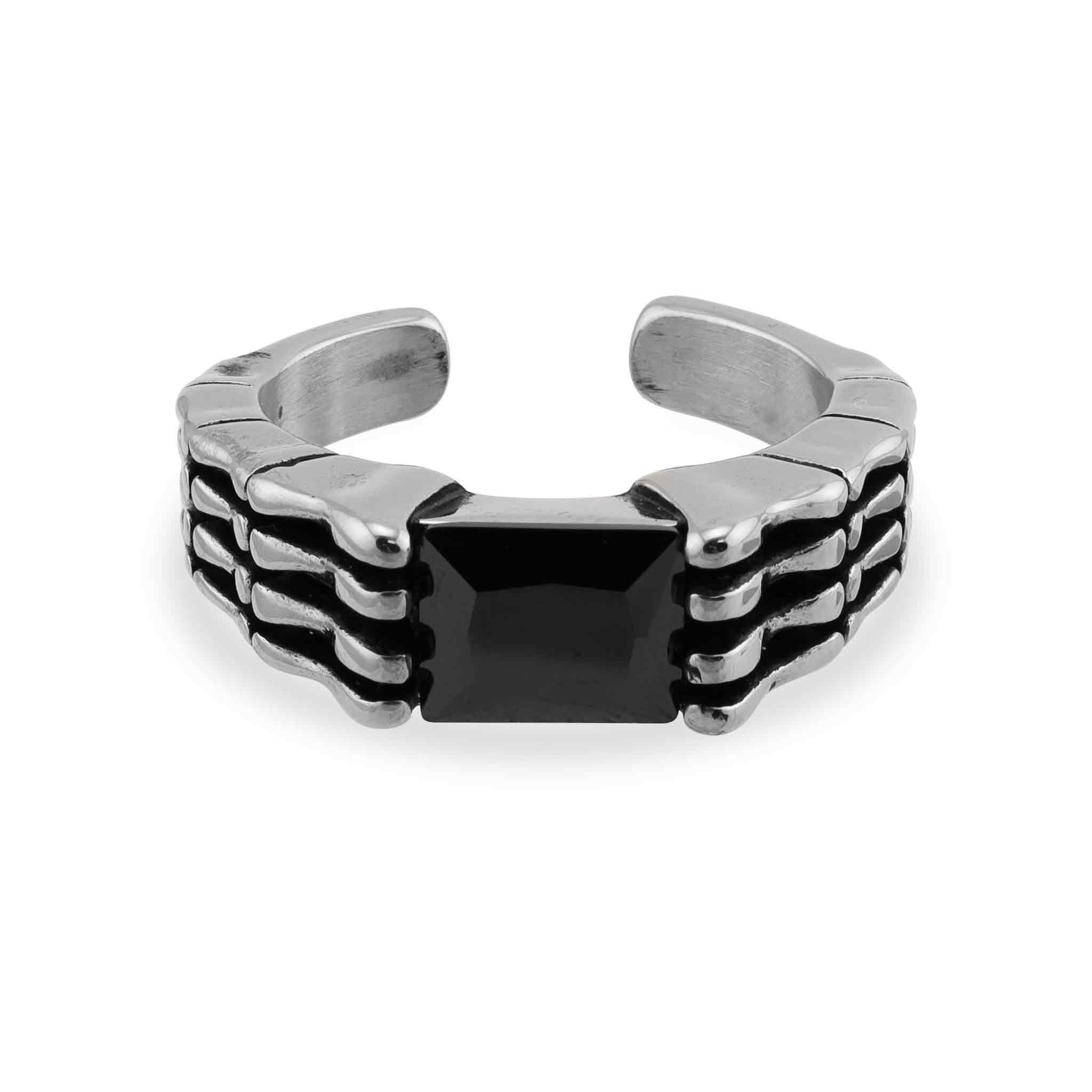 Black Center Stone Stainless Steel Bones Ring / SCR3078、mySite、dreamappss