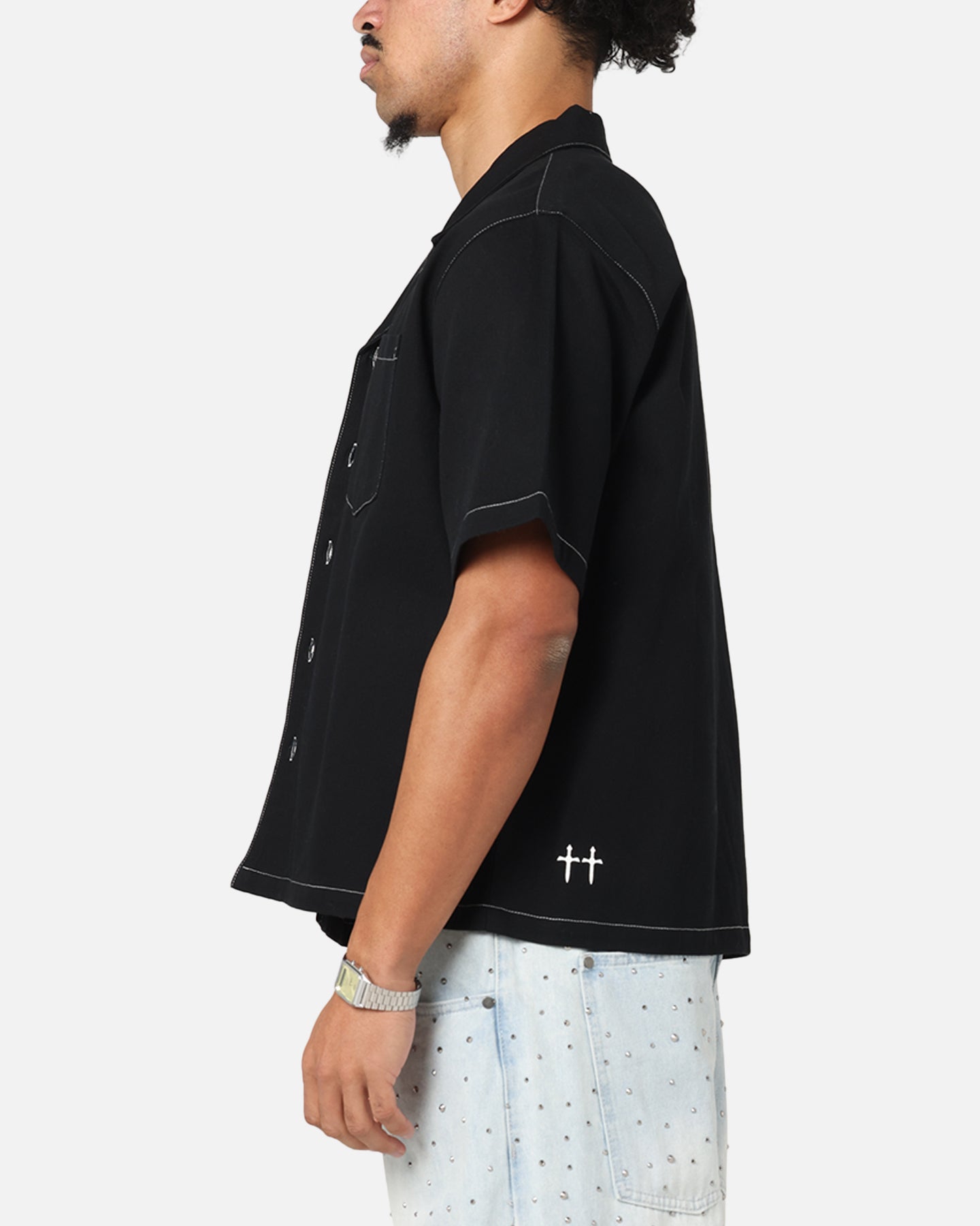 Saint Morta Fray Contrast Button Up Shirt Contrast Black、mySite、zt4zffjzw