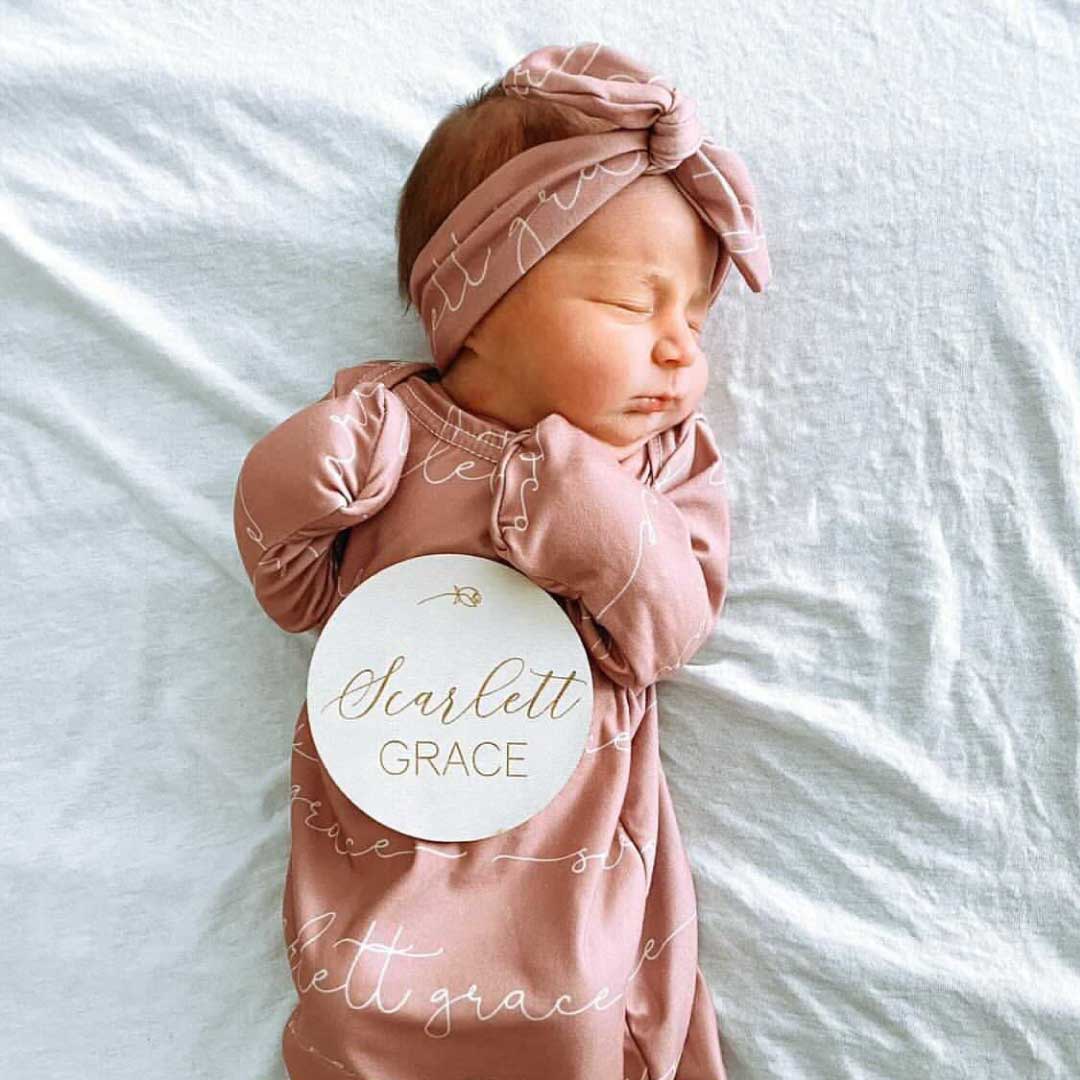  Solid Mauve Personalized Newborn Baby Knot Gown、mySite、layawaytickets