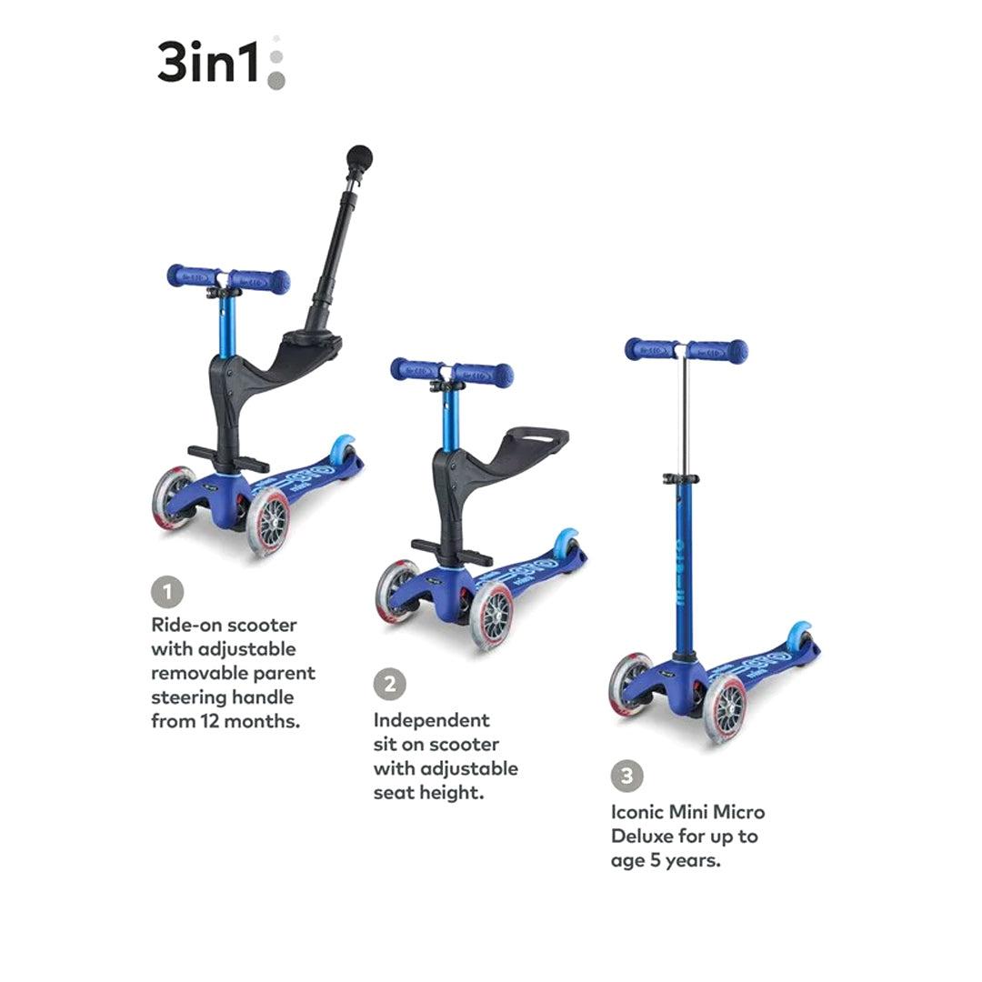  Micro Scooters 3 In 1 Deluxe Plus Scooter + Push Handle - Blue、mySite、merchandisen