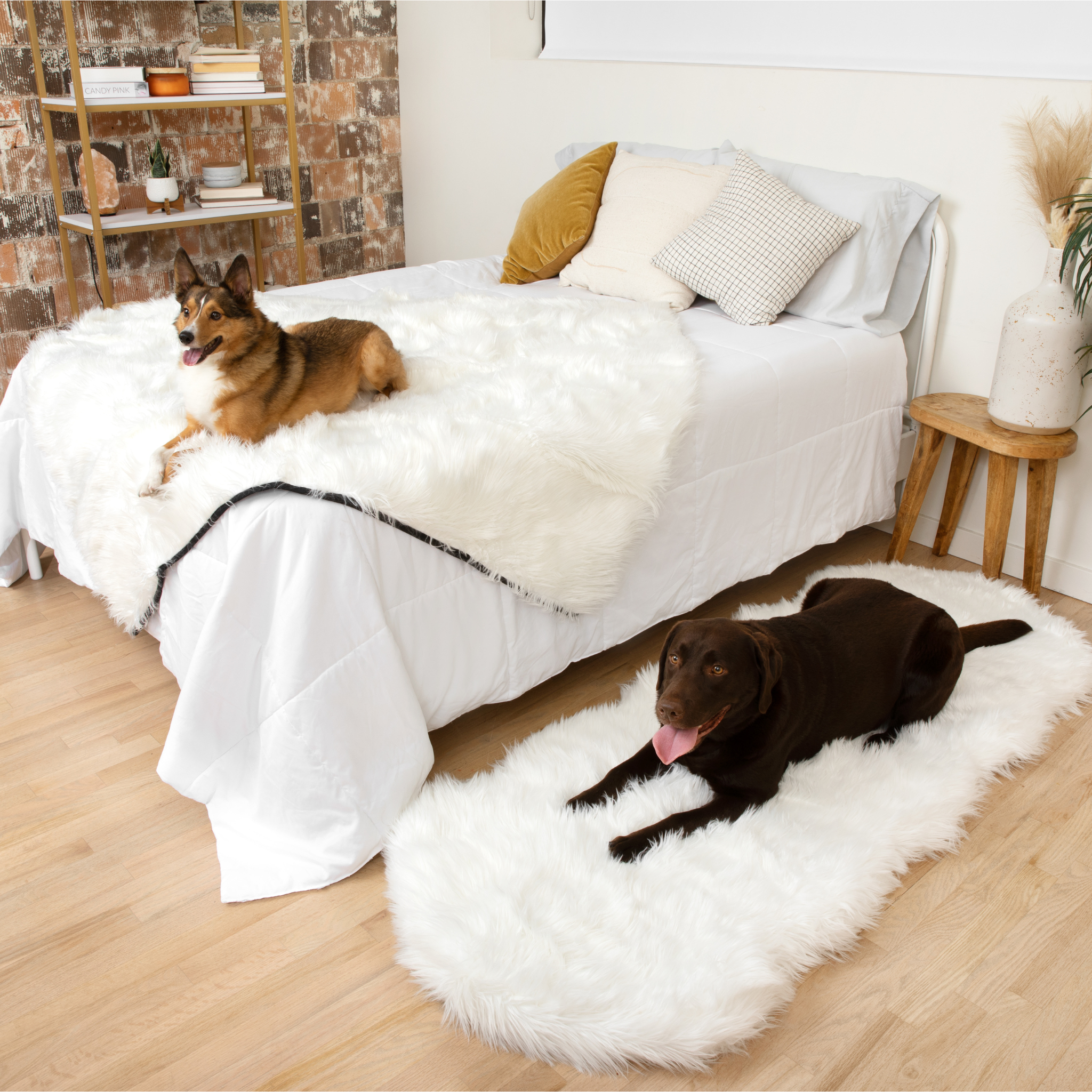 PupRug™ Orthopedic Runner Bed + Matching Waterproof Blanket Bundle - Polar White、mySite、solidvoid