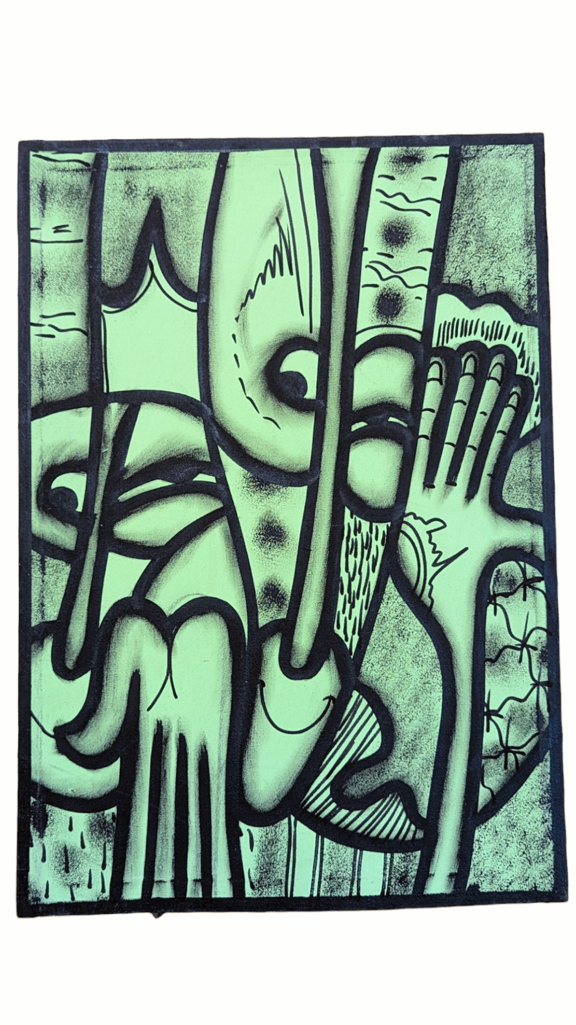 Dupsie's Aiyetoro's Gaze Mint Green and Black African Canvas Stretched Art DPARTGBC、mySite、solidvoid