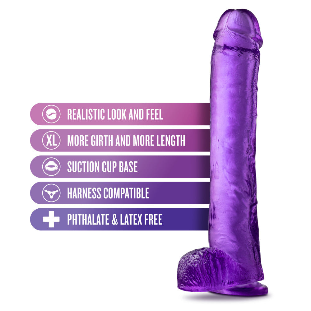 B Yours Plus By Blush® | Hefty N’ Hung Purple 14-Inch Long Dildo With Balls & Suction Cup Base、mySite、bottomscart