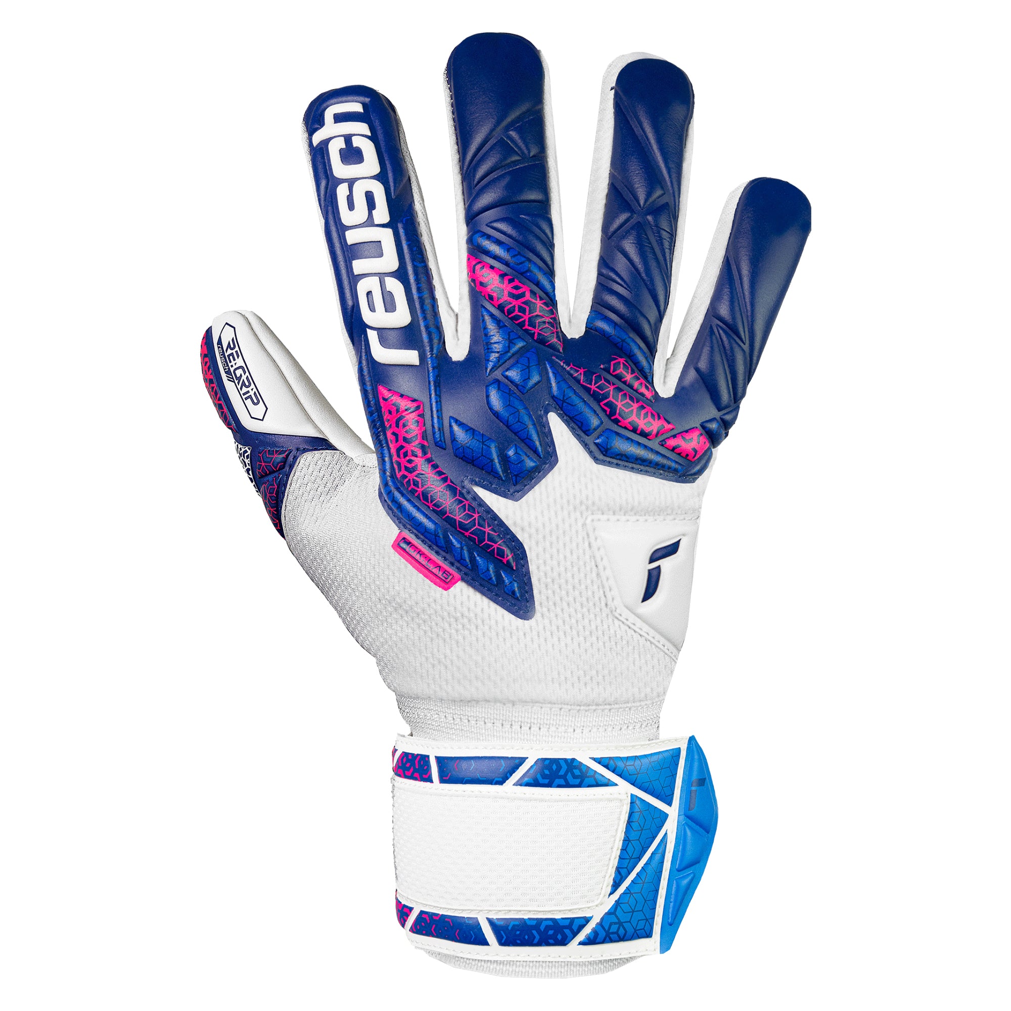 Reusch Kids Attrakt RE. Grip NC Fingersave Goalkeeper Gloves White/Blue/Pink、mySite、bottomscart