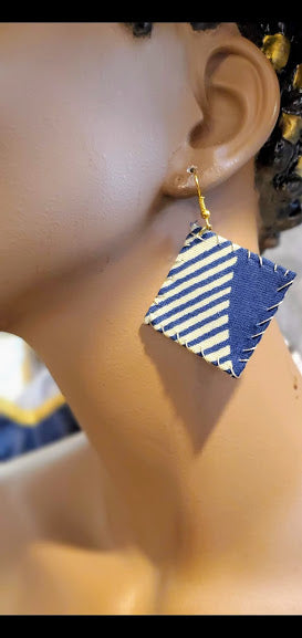 Blue and Cream African Print Earrings-DP3209ER2、mySite、solidvoid
