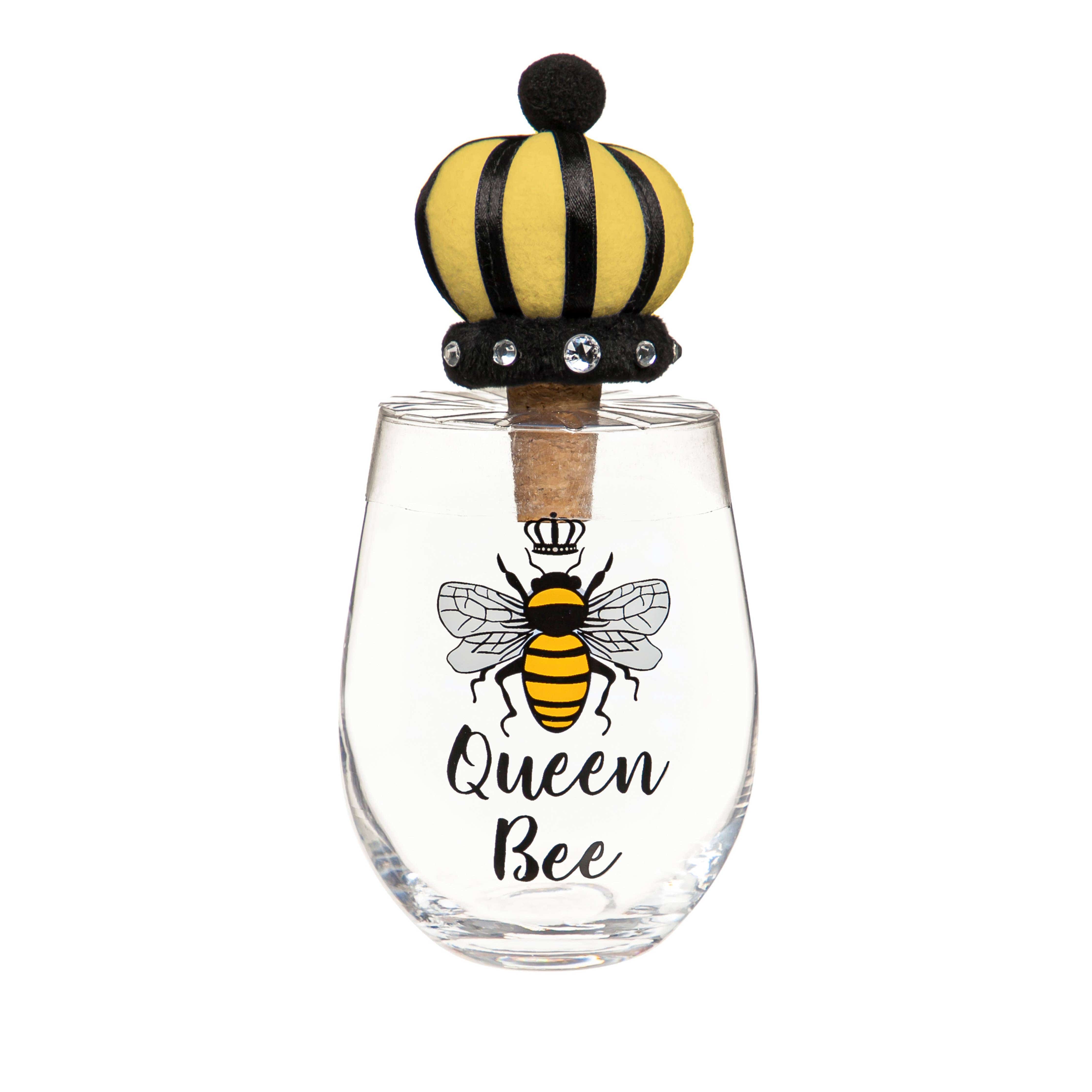 Queen Bee Wine Glass and Bottle Stopper Gift Set、mySite、g9winljtr