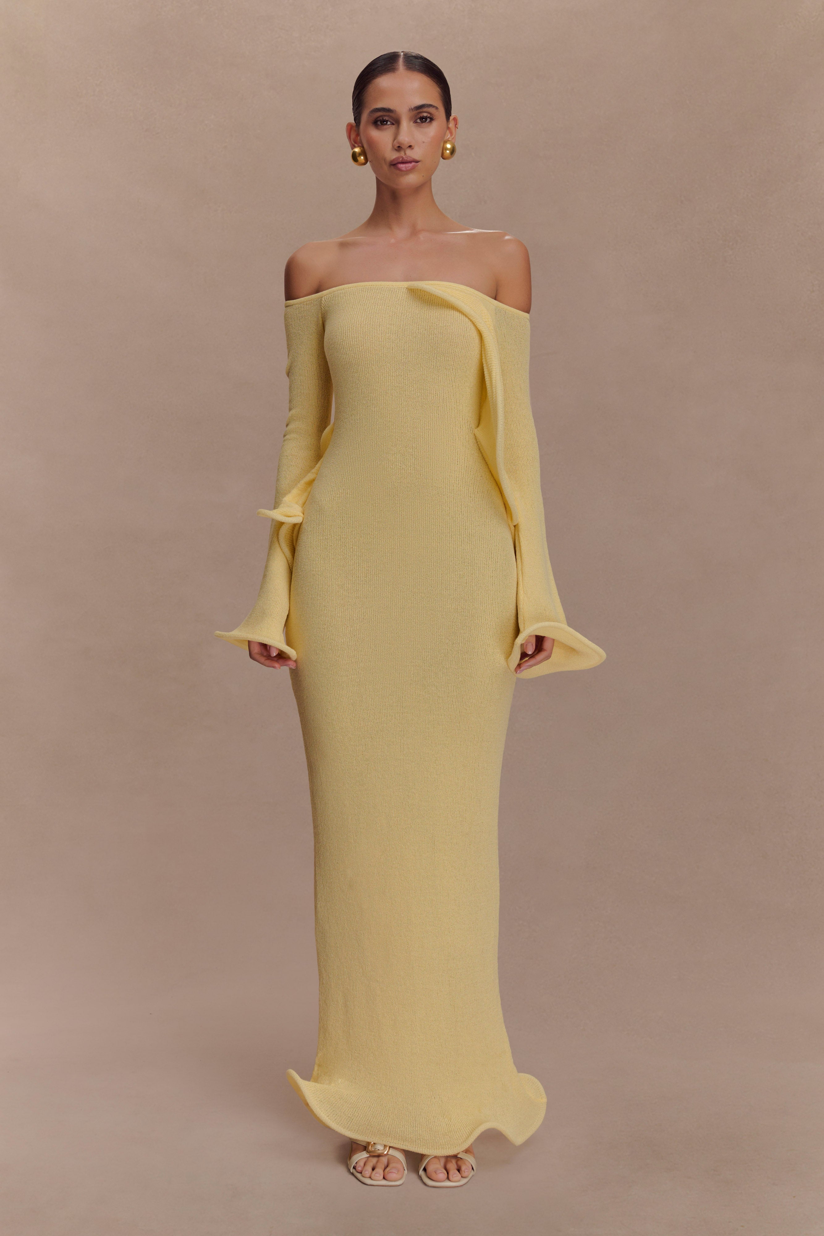 Sandrine Off Shoulder Knit Maxi Dress - Lemon、mySite、solidvoid