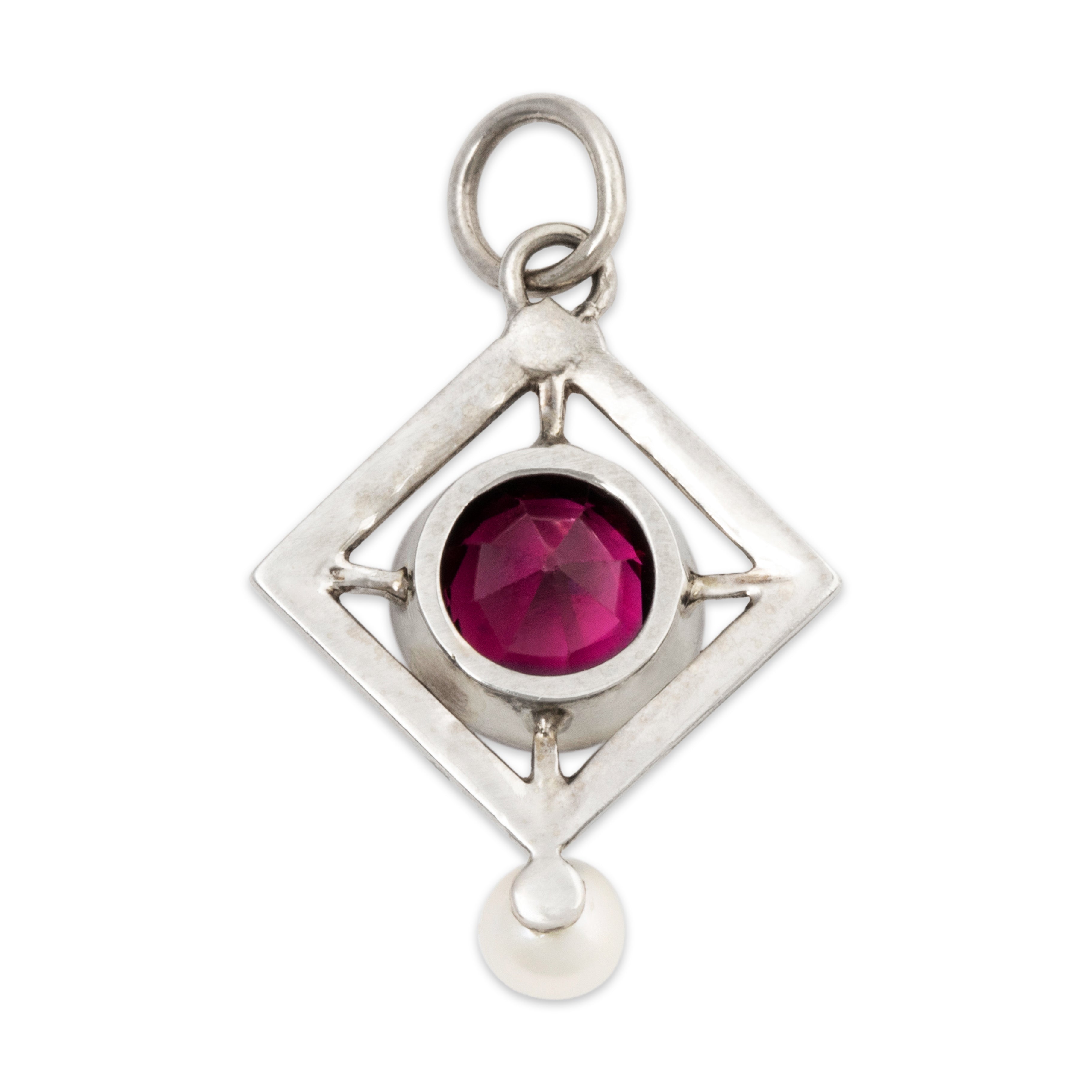 Antique 14k White Gold 1ct Garnet Pearl Geometric Charm / Pendant、mySite、hinf8tx79