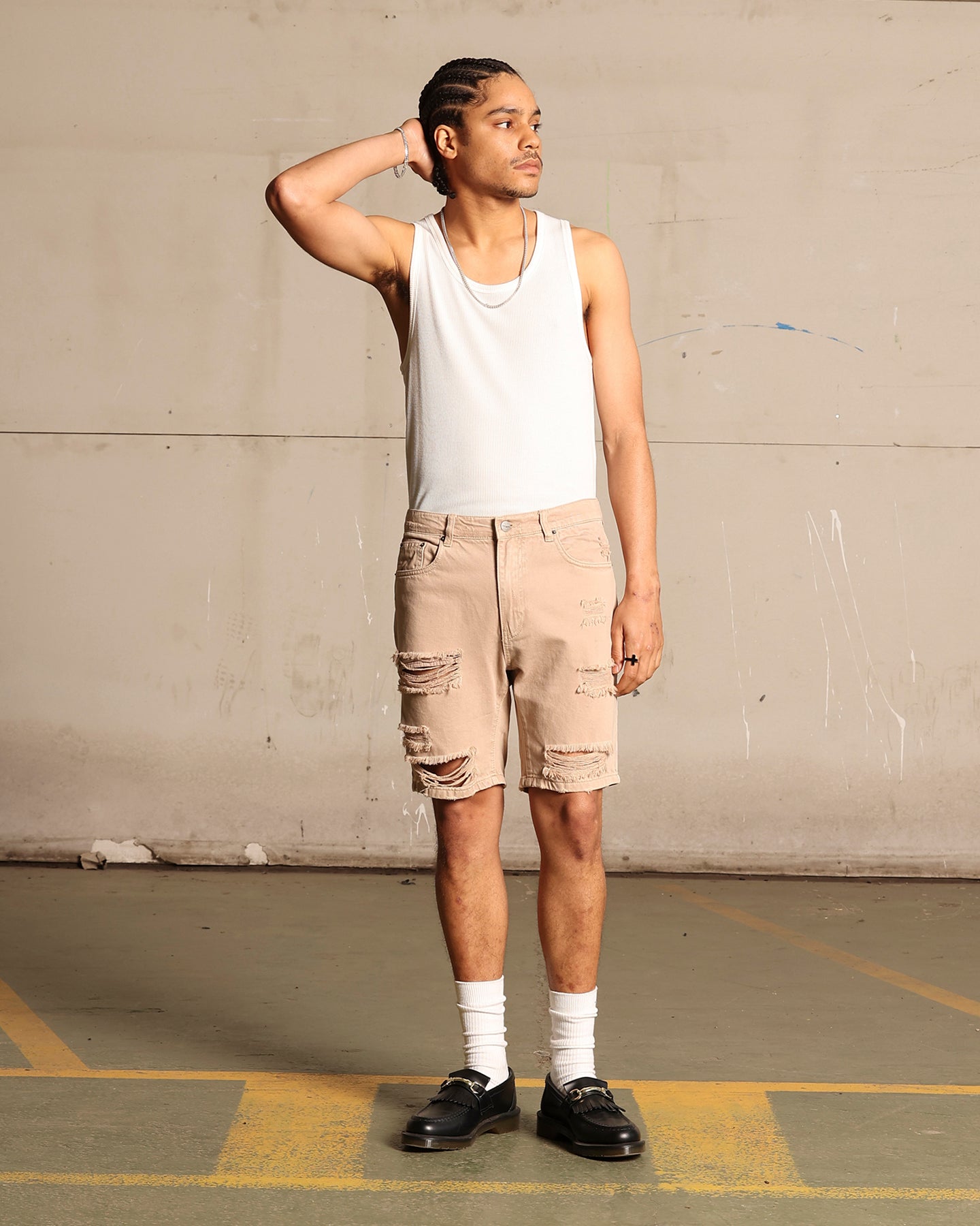 Saint Morta Destroyer Distressed Shorts Bone、mySite、zt4zffjzw