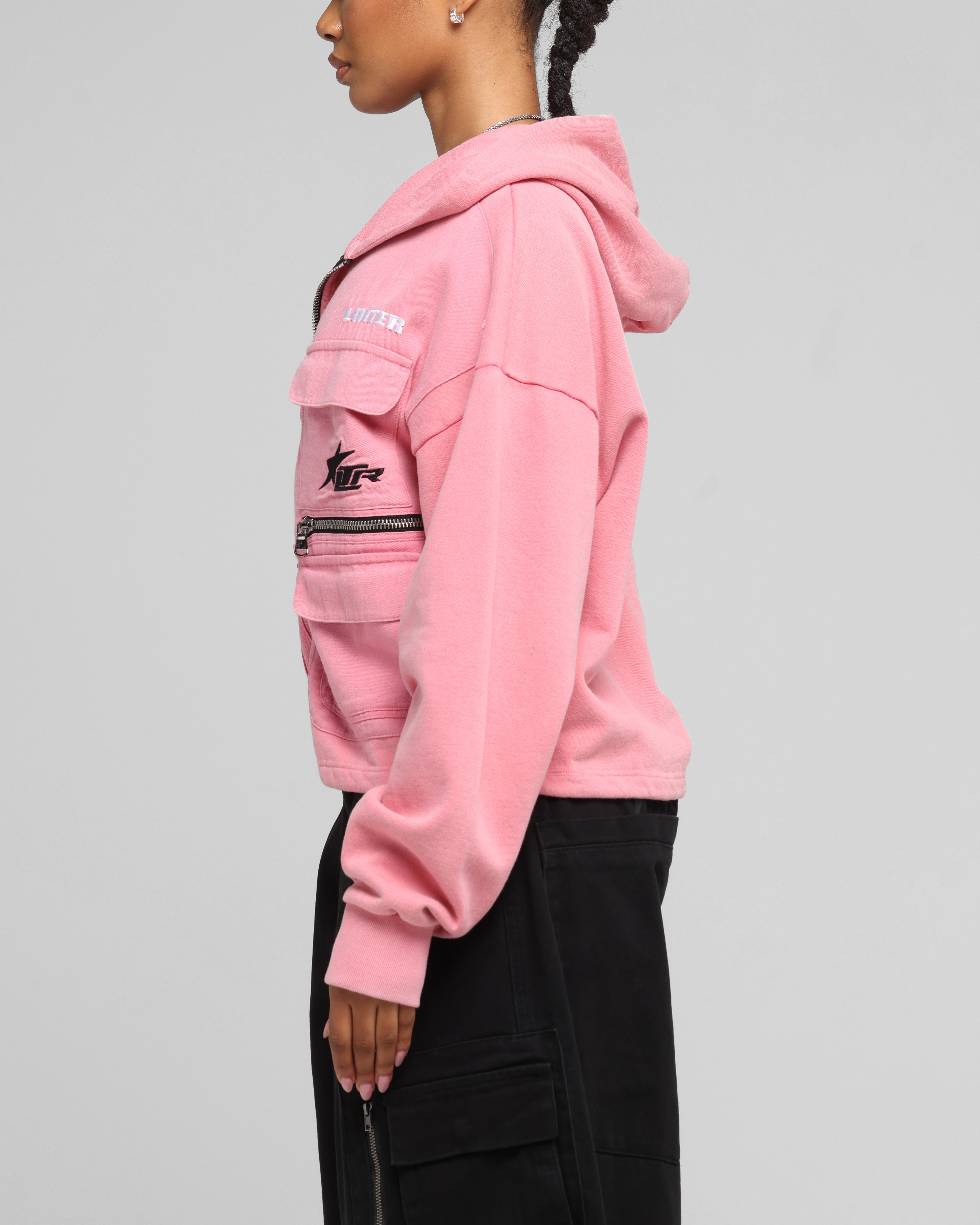 Loiter Women's Utility Cropped Hoodie Pink、mySite、zt4zffjzw