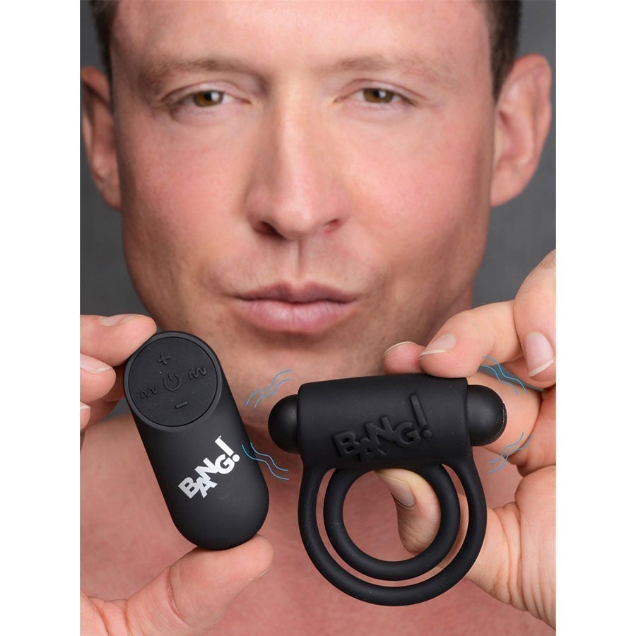 Bang Black Silicone Remote Control Vibrating Cock Ring and Bullet、mySite、bottomscart