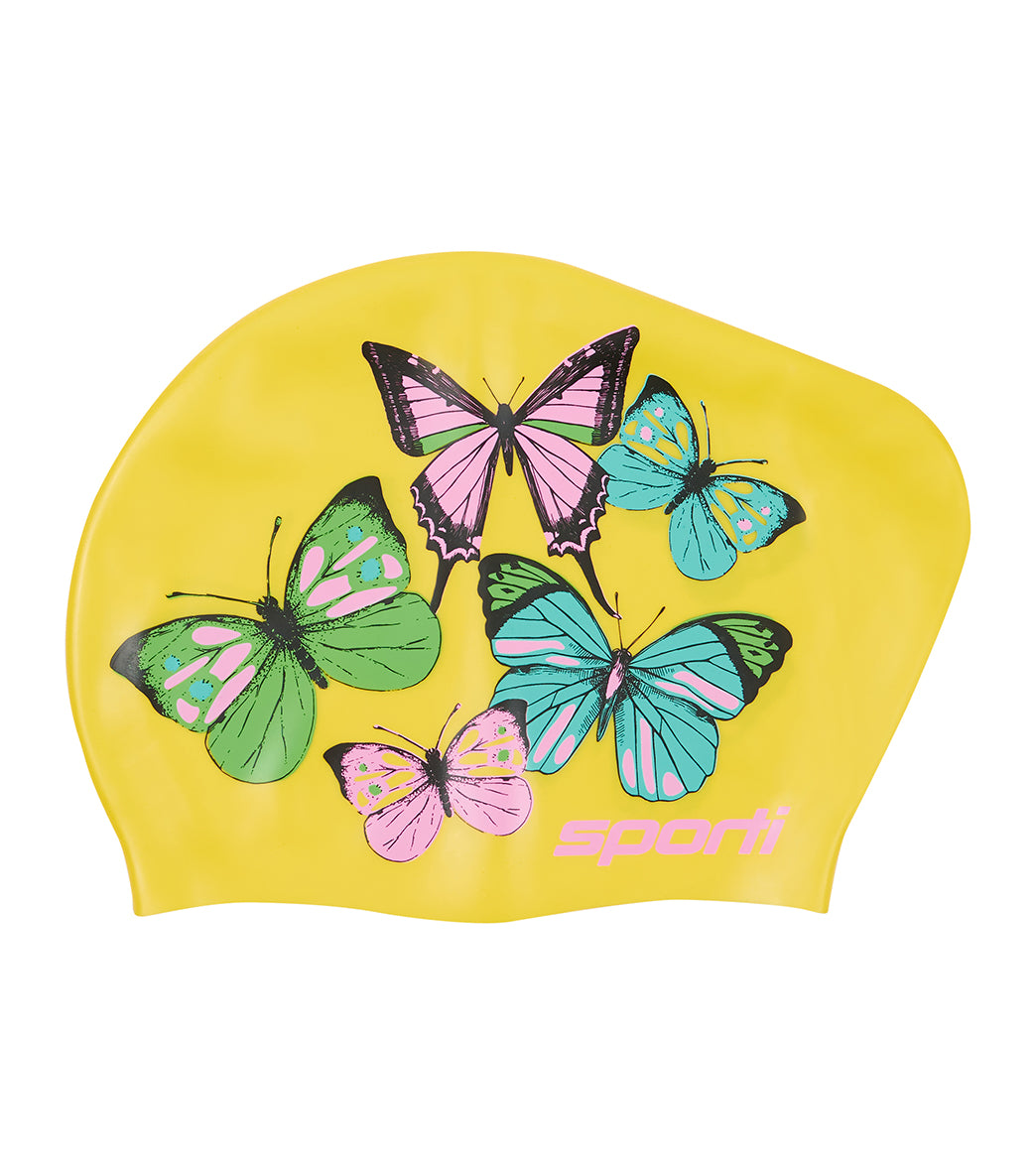 Sporti Flutter Garden Long Hair Bun Silicone Swim Cap、mySite、noshort