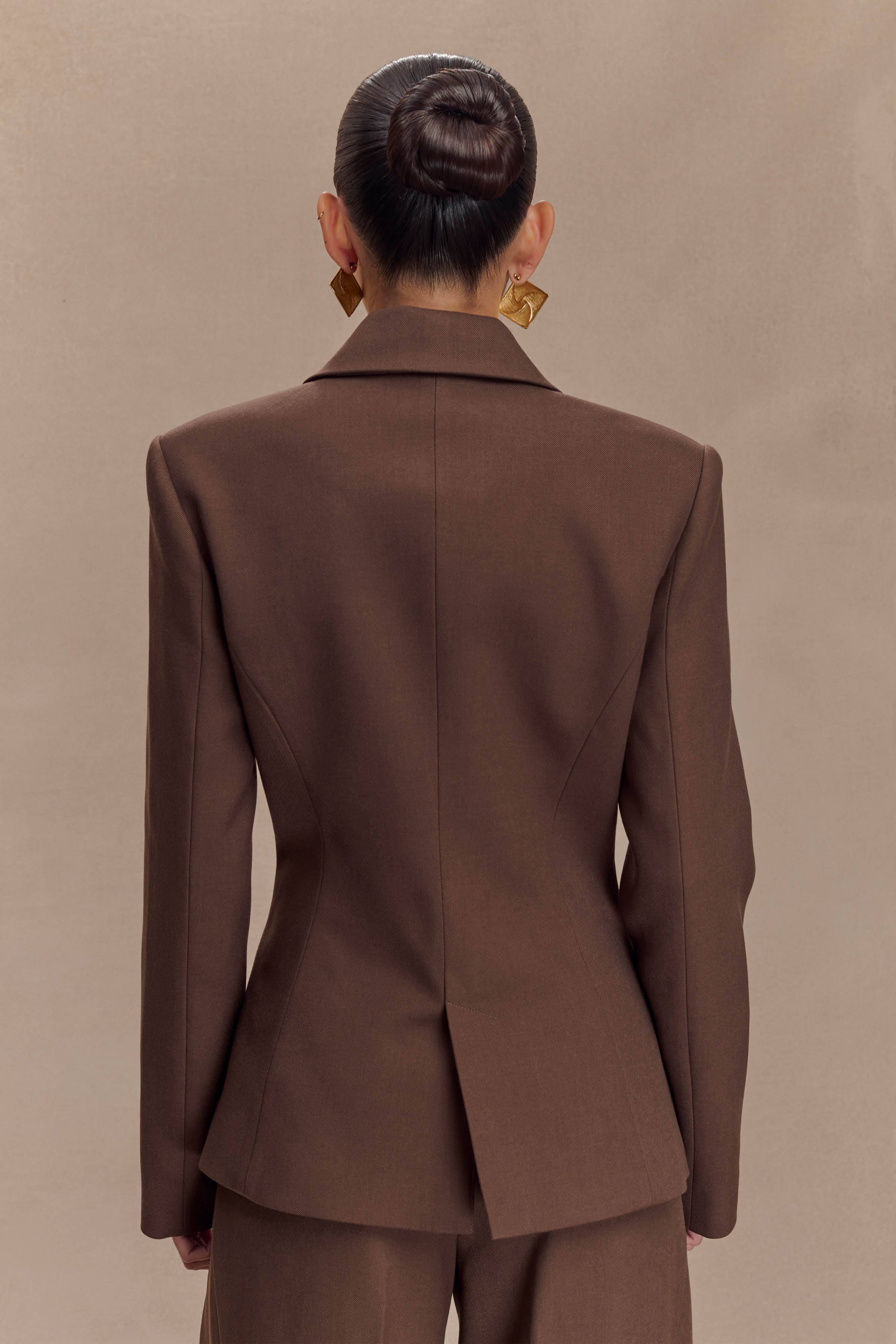 Max Cinched Waist Blazer - Chocolate、mySite、solidvoid