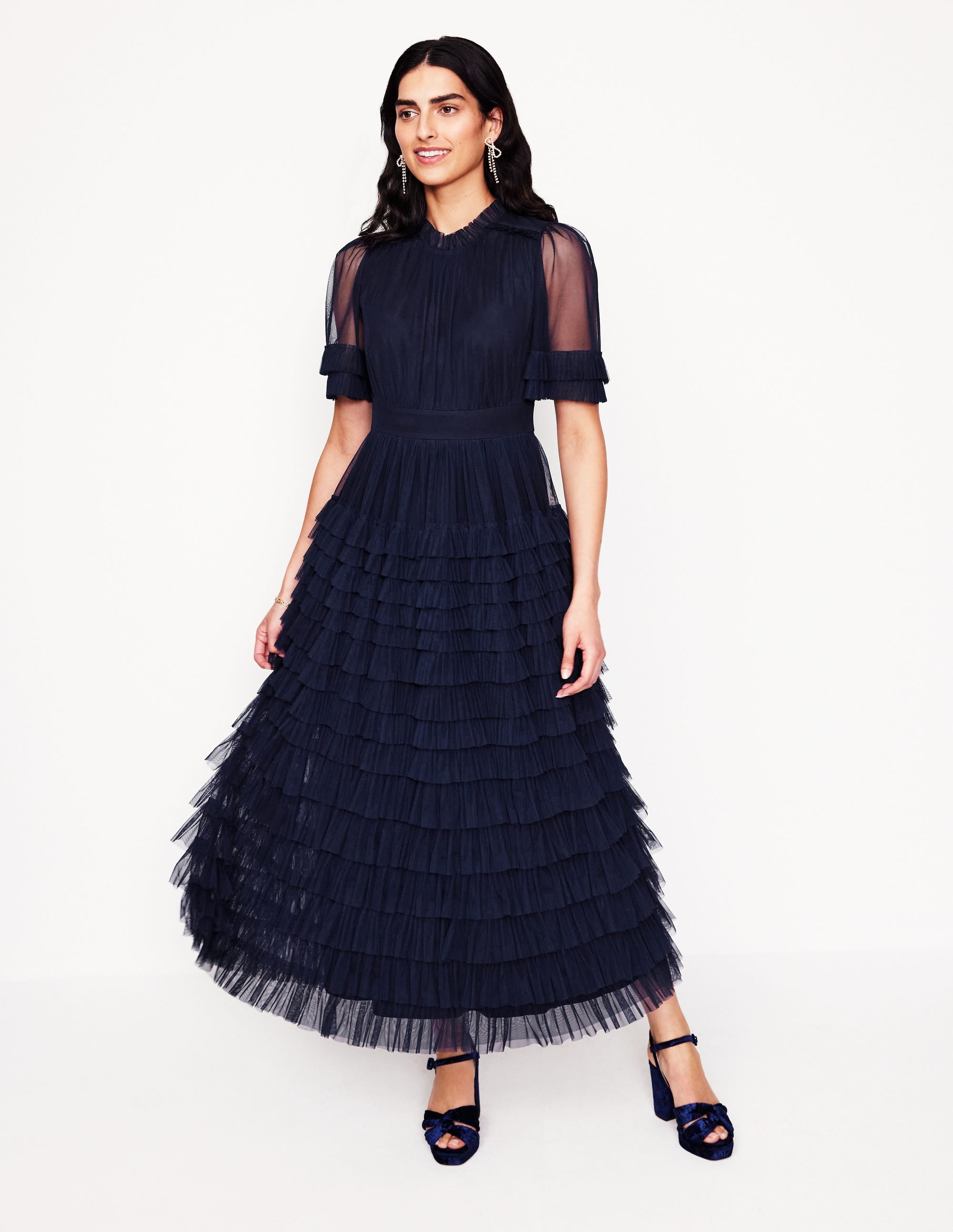  Tiered Ruffle Tulle Dress-Navy、mySite、ashleygrahame