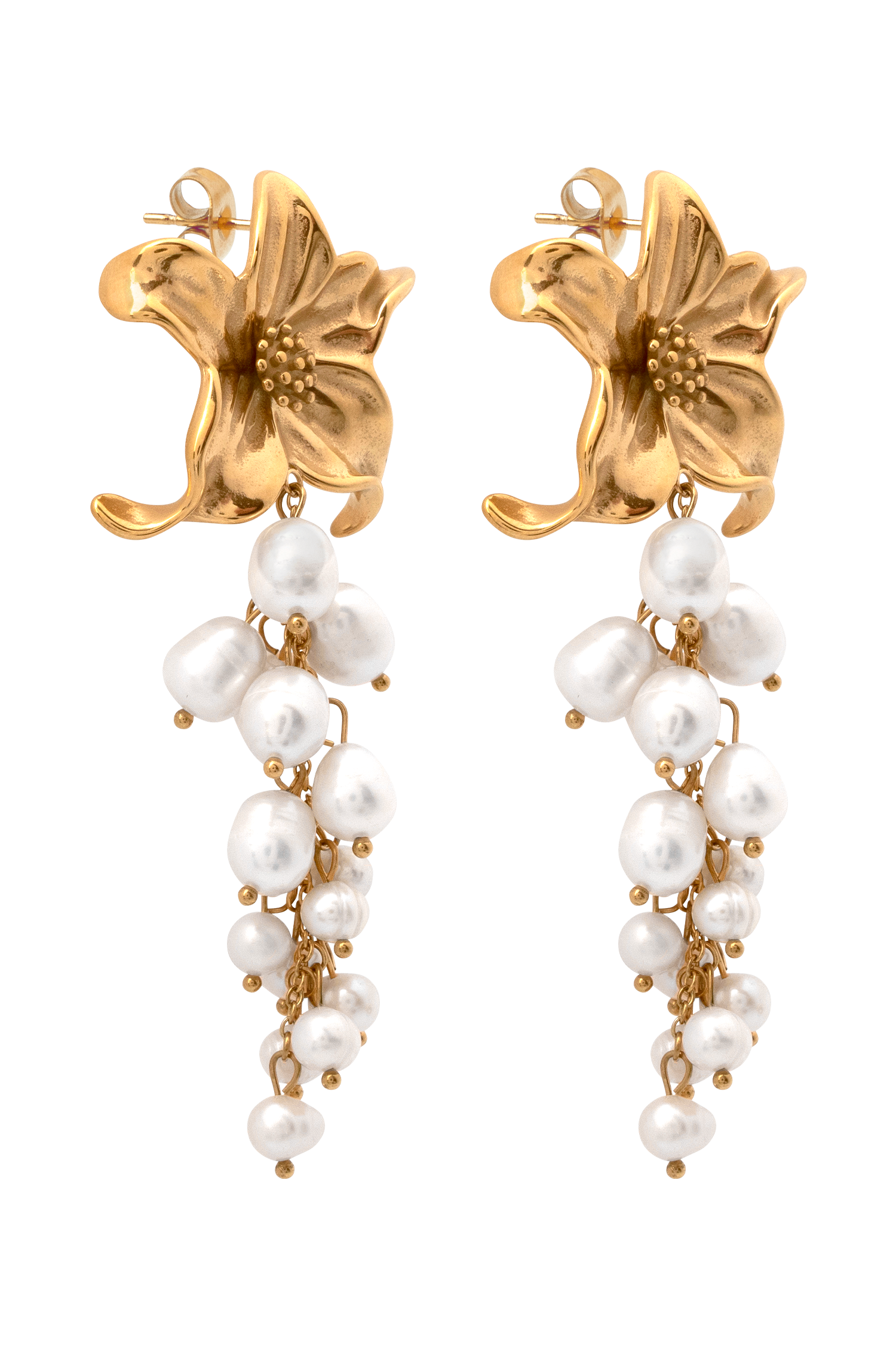 Eva Floral Fresh Water Pearl Earrings - Gold、mySite、solidvoid
