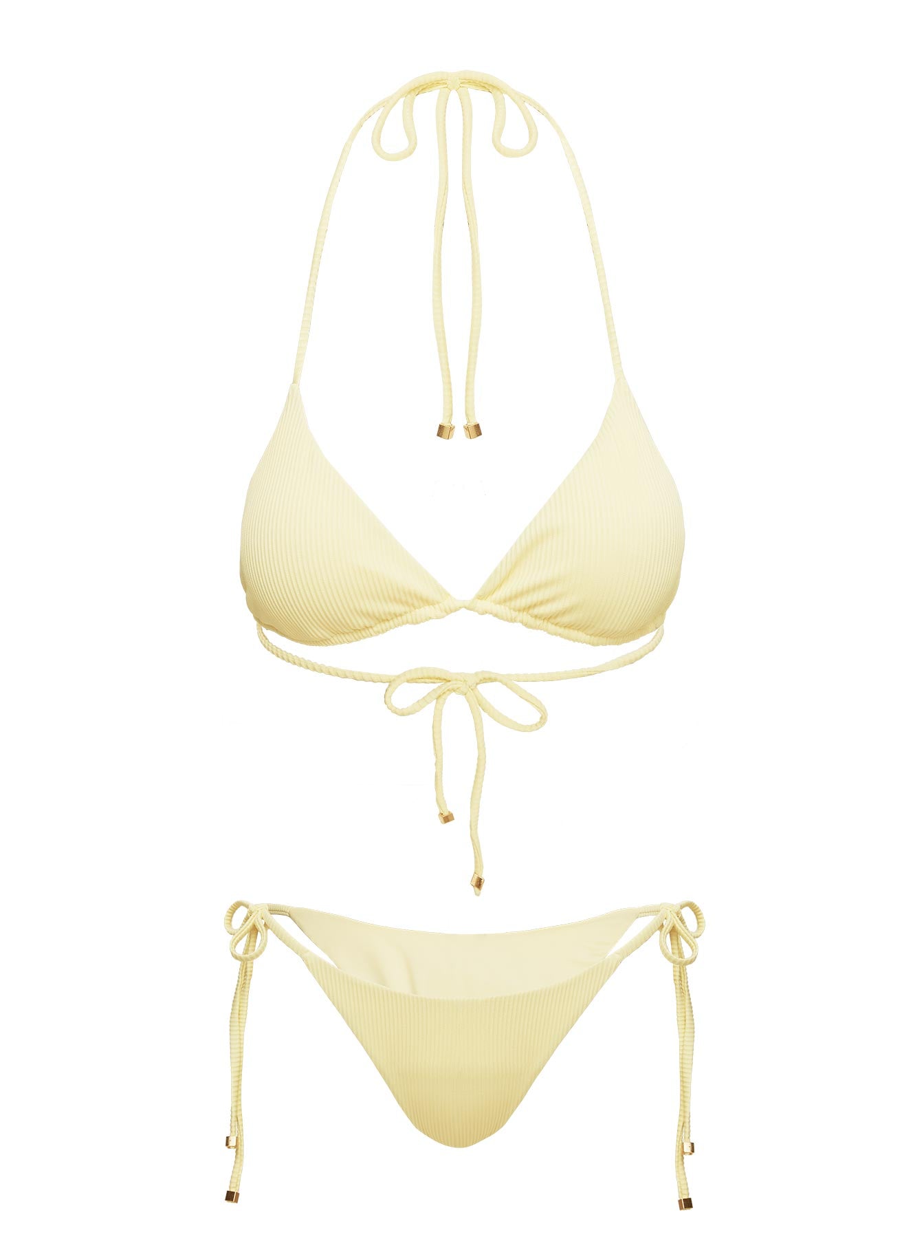 Nevaeh Ribbed Triangle Bikini Top Yellow、mySite、solidvoid