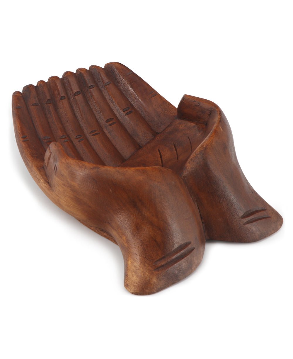 Offering Hands Wooden Carving and Display Bowl, Bali、mySite、topwebapps