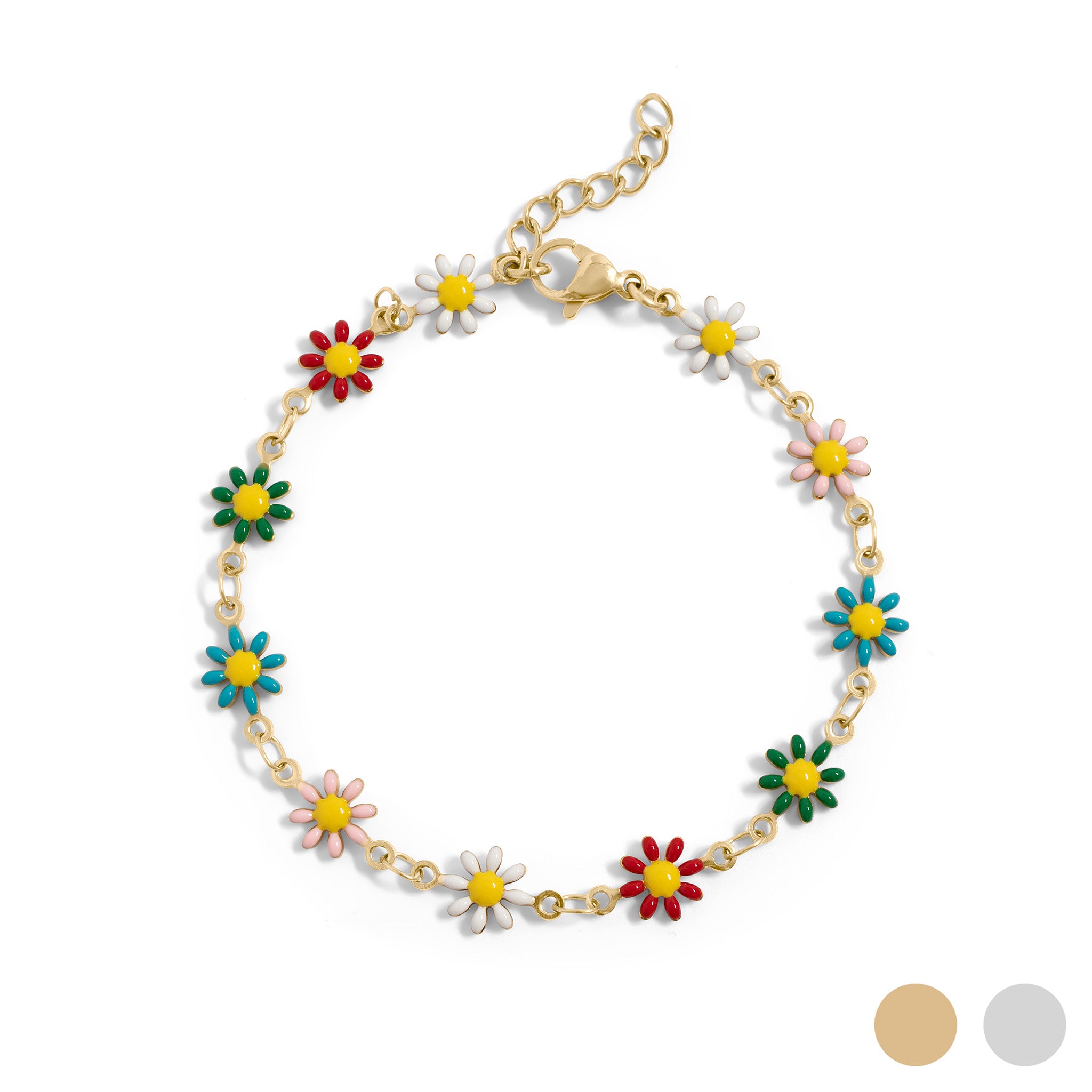 18K Gold PVD Multi Colored Floral Chain Bracelet / BRJ1063、mySite、dreamappss