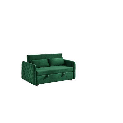 55" Modern Convertible Sofa Bed with 2 Detachable Arm Pockets, Velvet Loveseat Sofa with Pull Out Bed, 2 Pillows and Living Room Adjustable Backrest, Grid Design Armrests、、casual