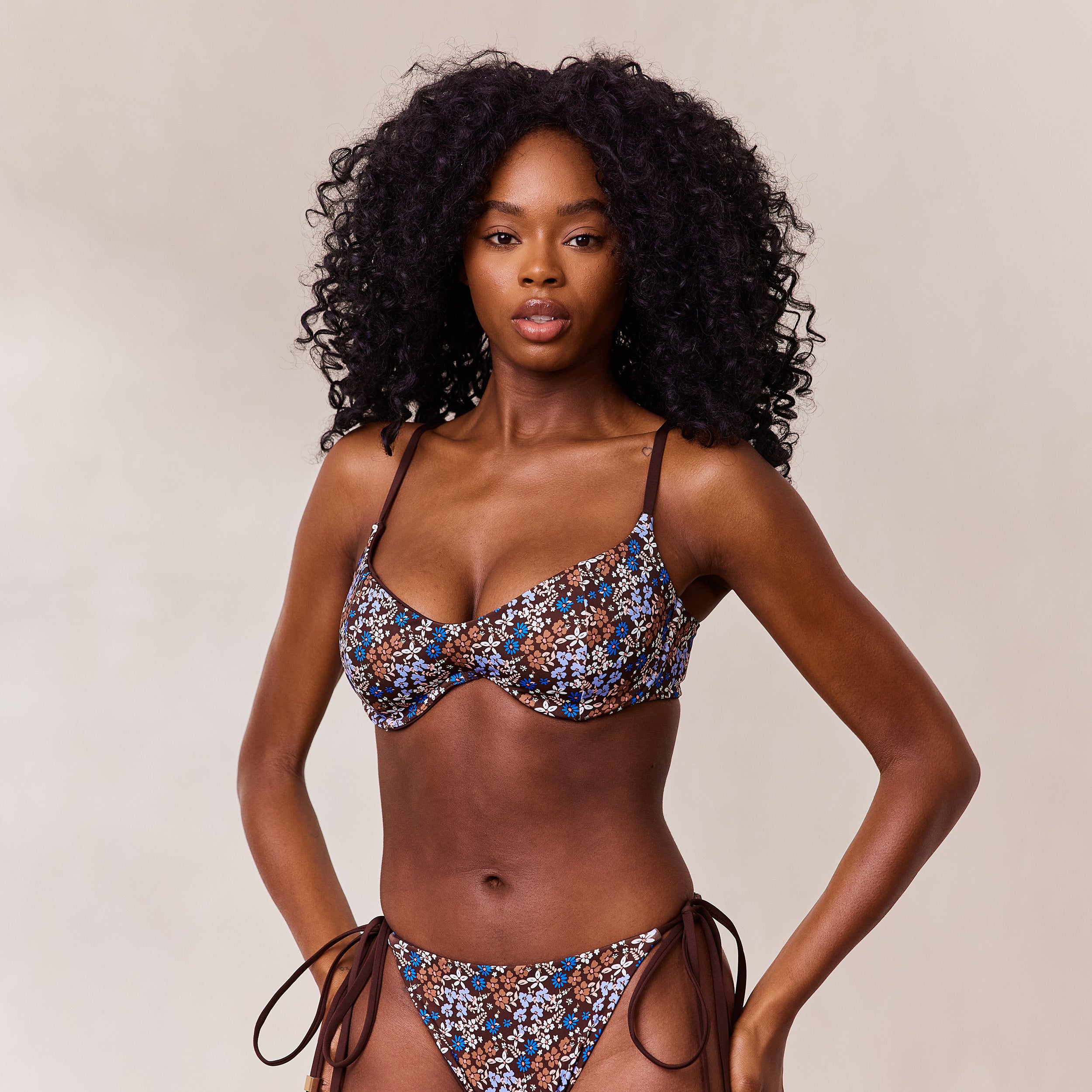 Reversible Underwire Bikini Top - Brown/Floral、mySite、bengalsvssteelers