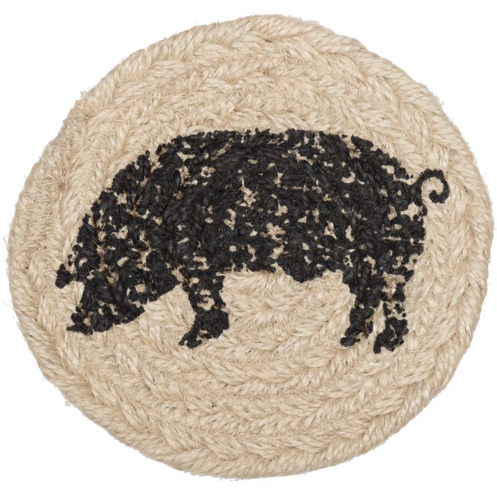 Cow or Pig Jute Country Coaster Sets of 6-Sawyer Mill、mySite、g9winljtr