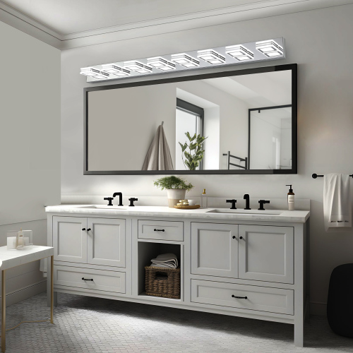 34" Modern 5-Light LED Vanity Light - Sleek Bathroom Wall Fixture, Iron & Acrylic, Dimmable & Energy-Efficient, Ideal for Mirror Lighting、、eastwooduniform