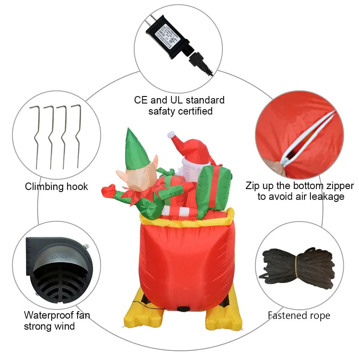 Santa Reindeer Sleigh 12 ft Christmas Inflatable Outdoor/Indoor Decoration with Built-in LED Lights、mySite、g9winljtr