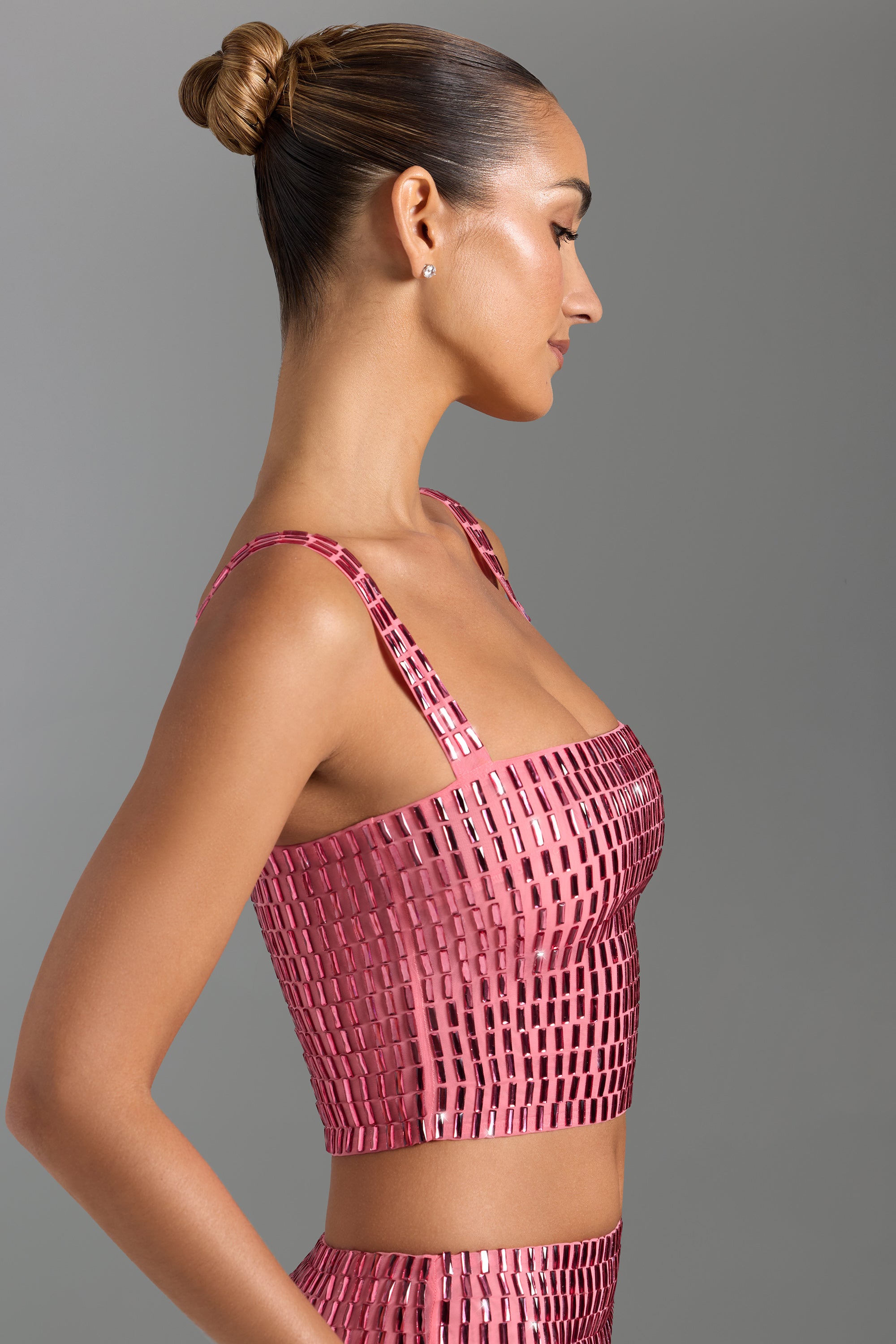 Embellished Square-Neck Top in Watermelon、mySite、solidvoid