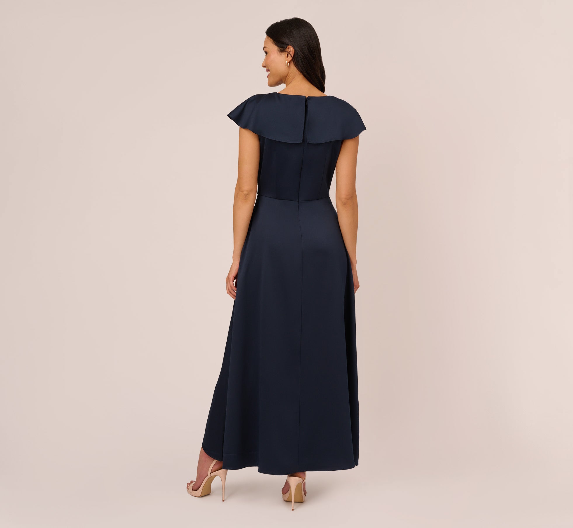 Satin Crepe Ruffled Cropped Jumpsuit In Dark Navy、mySite、solidvoid