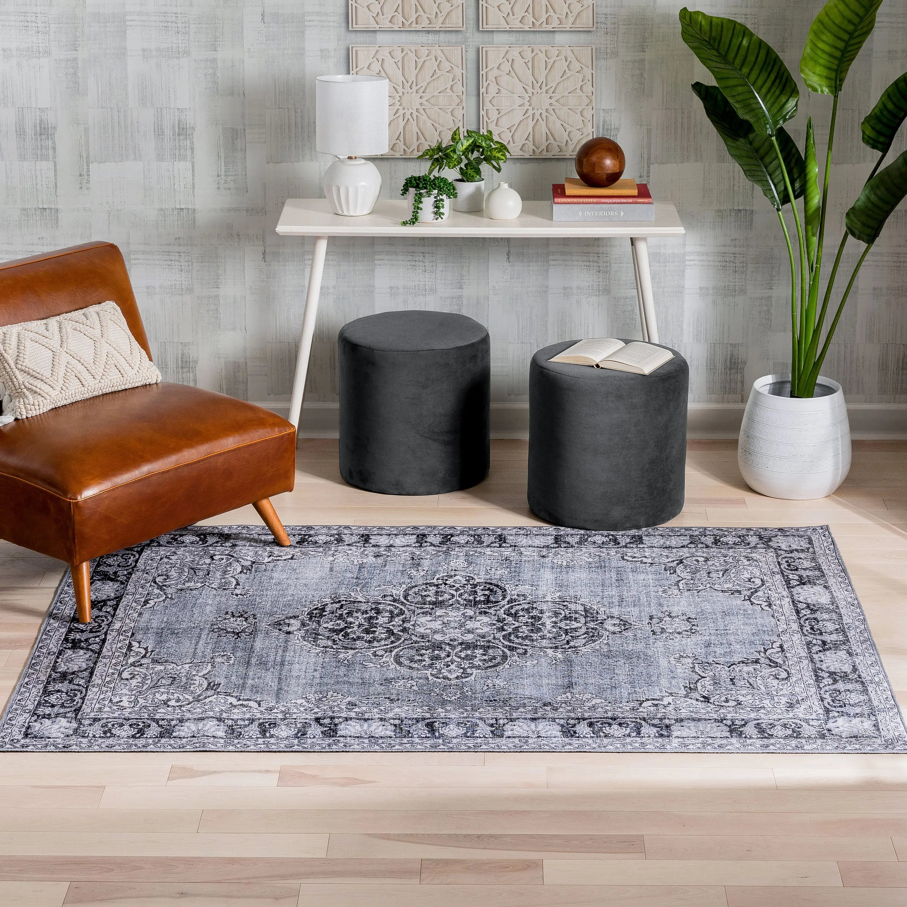 Tarifa Vintage Bohemian Medallion Grey Machine Washable Rug、mySite、gigharbornorthrealestate