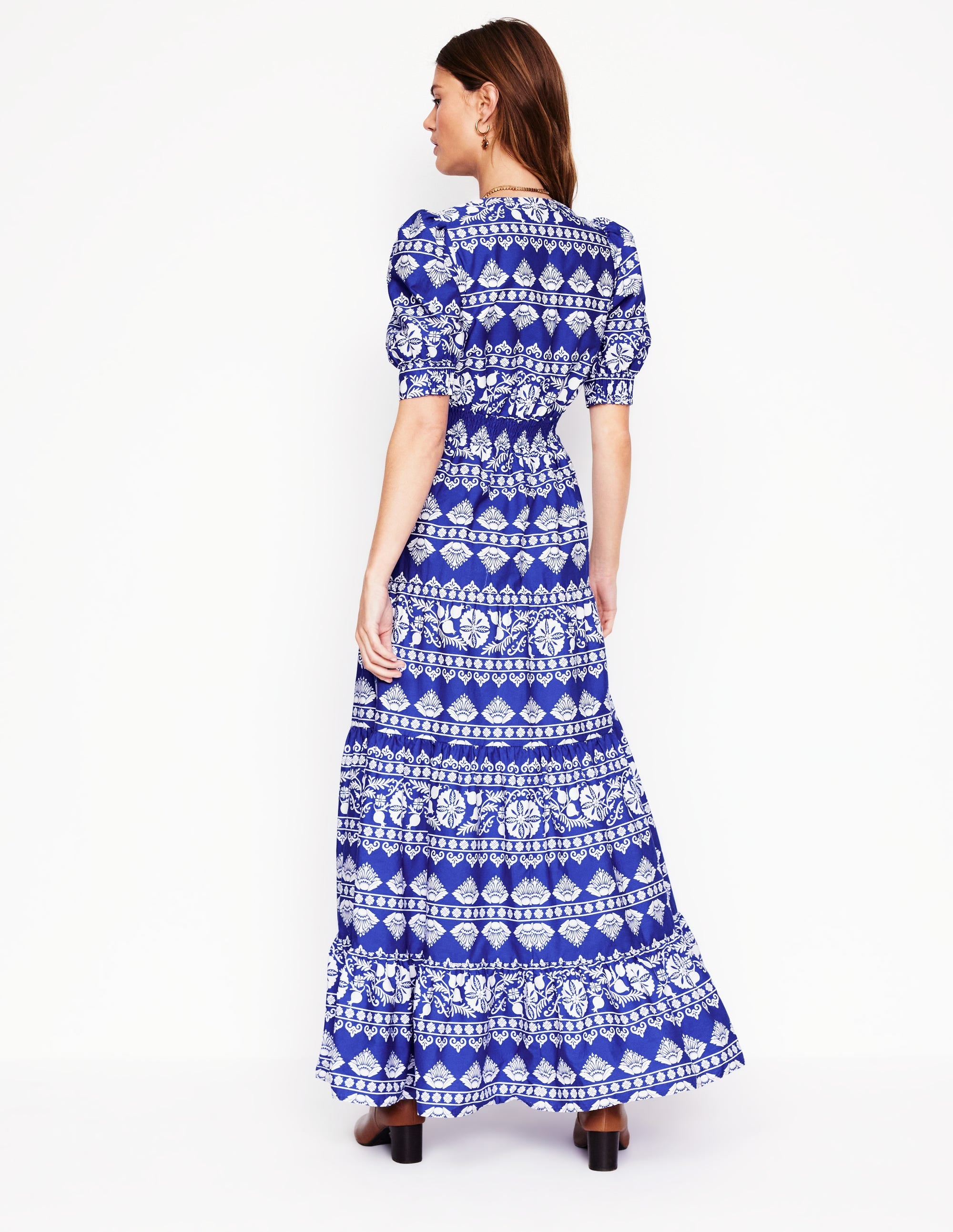  Bella Puff Sleeve Maxi Dress-Bright Blue, Ornate Stripe、mySite、ashleygrahame