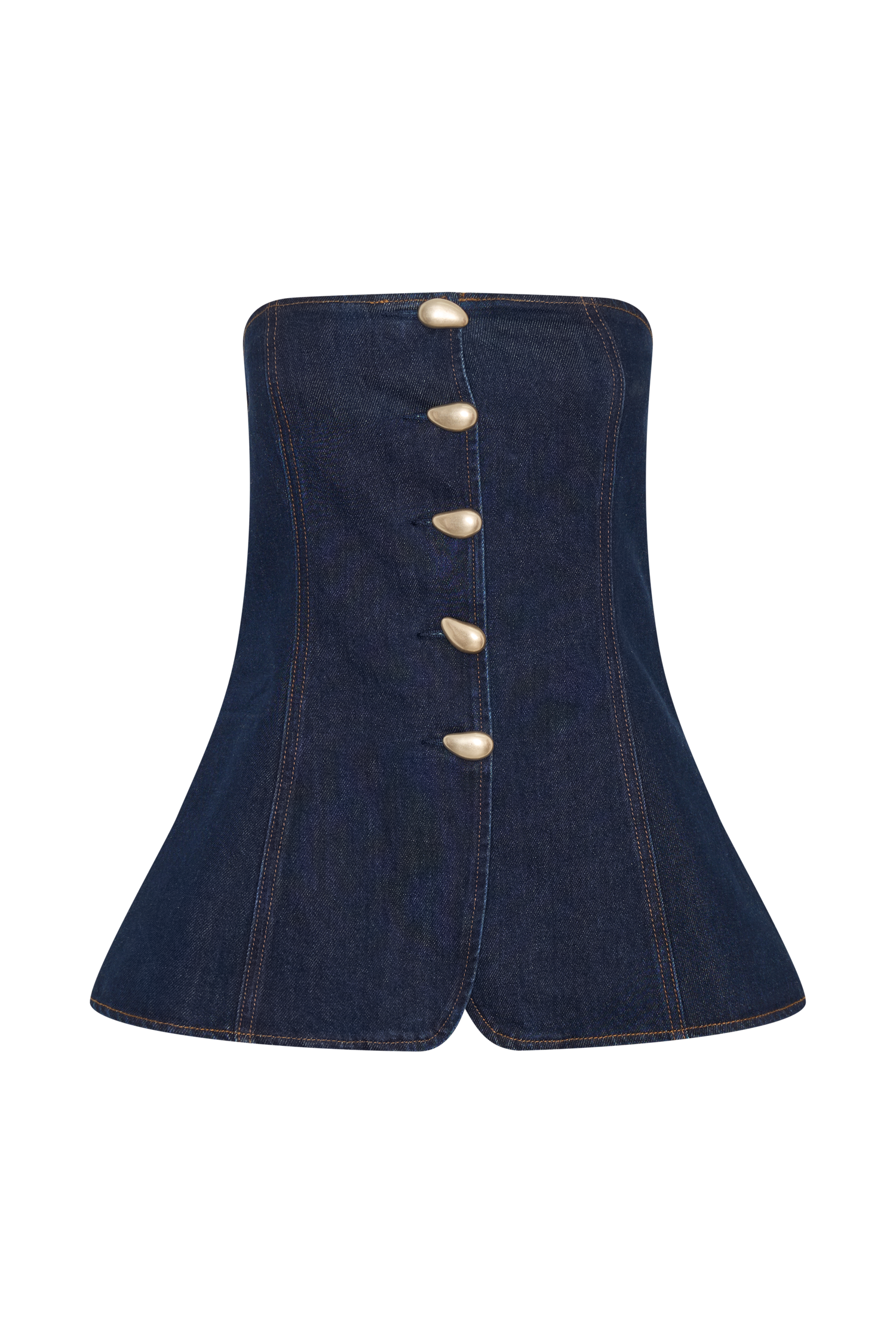Lennox Strapless Long Line Button Top - Indigo Blue、mySite、solidvoid