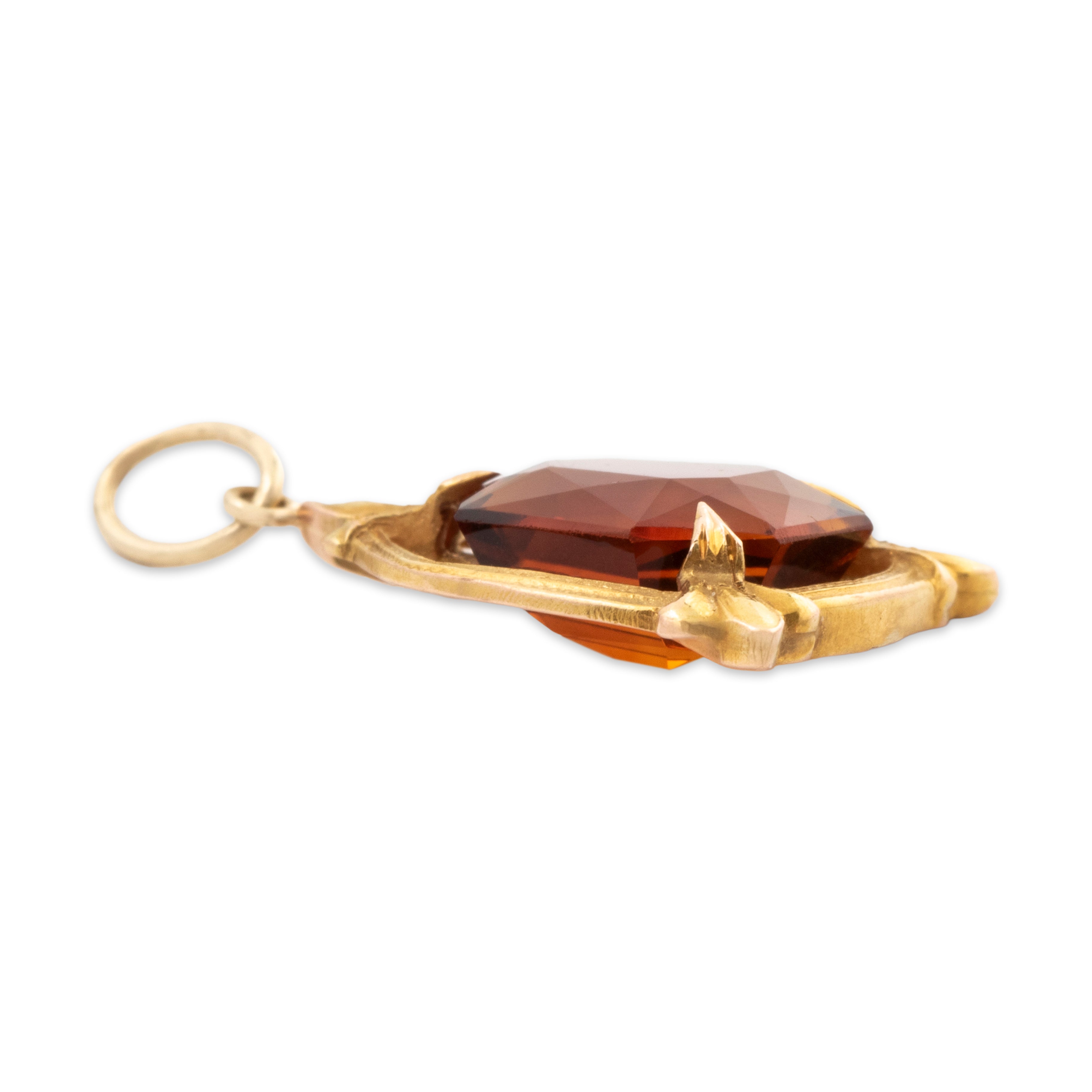 Rare Antique 14k Yellow Gold 2.02ct Fancy Shield Cut Citrine Charm Pendant、mySite、hinf8tx79