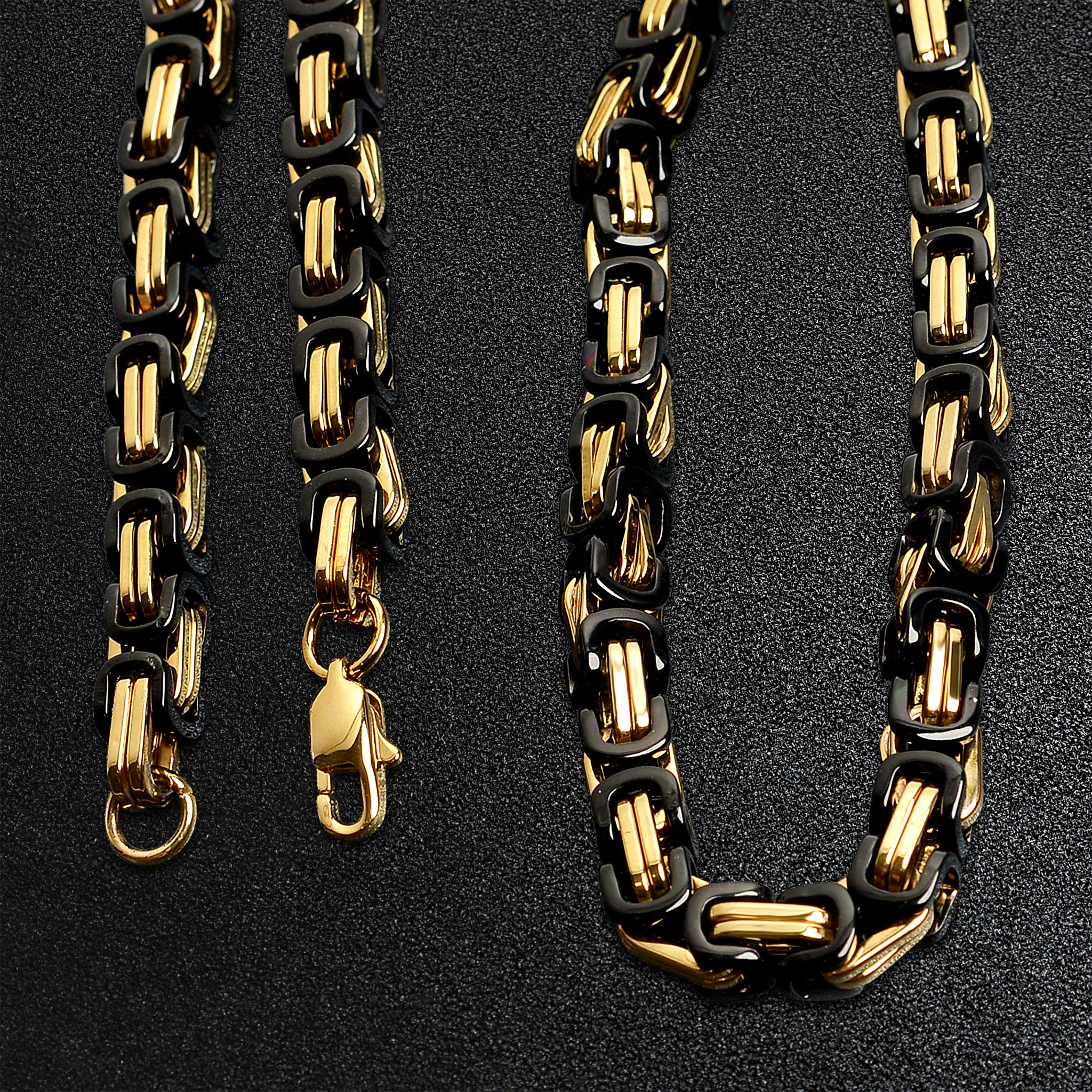 Stainless Steel Black and 18K Gold PVD Coated Byzantine Chain Necklace / CHN8502、mySite、dreamappss