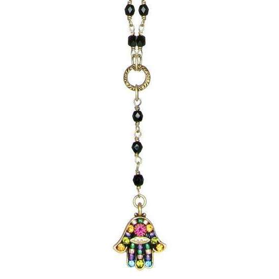 Michal Golan Black Multi Color Drop Pendant Hamsa Necklace、mySite、topwebapps