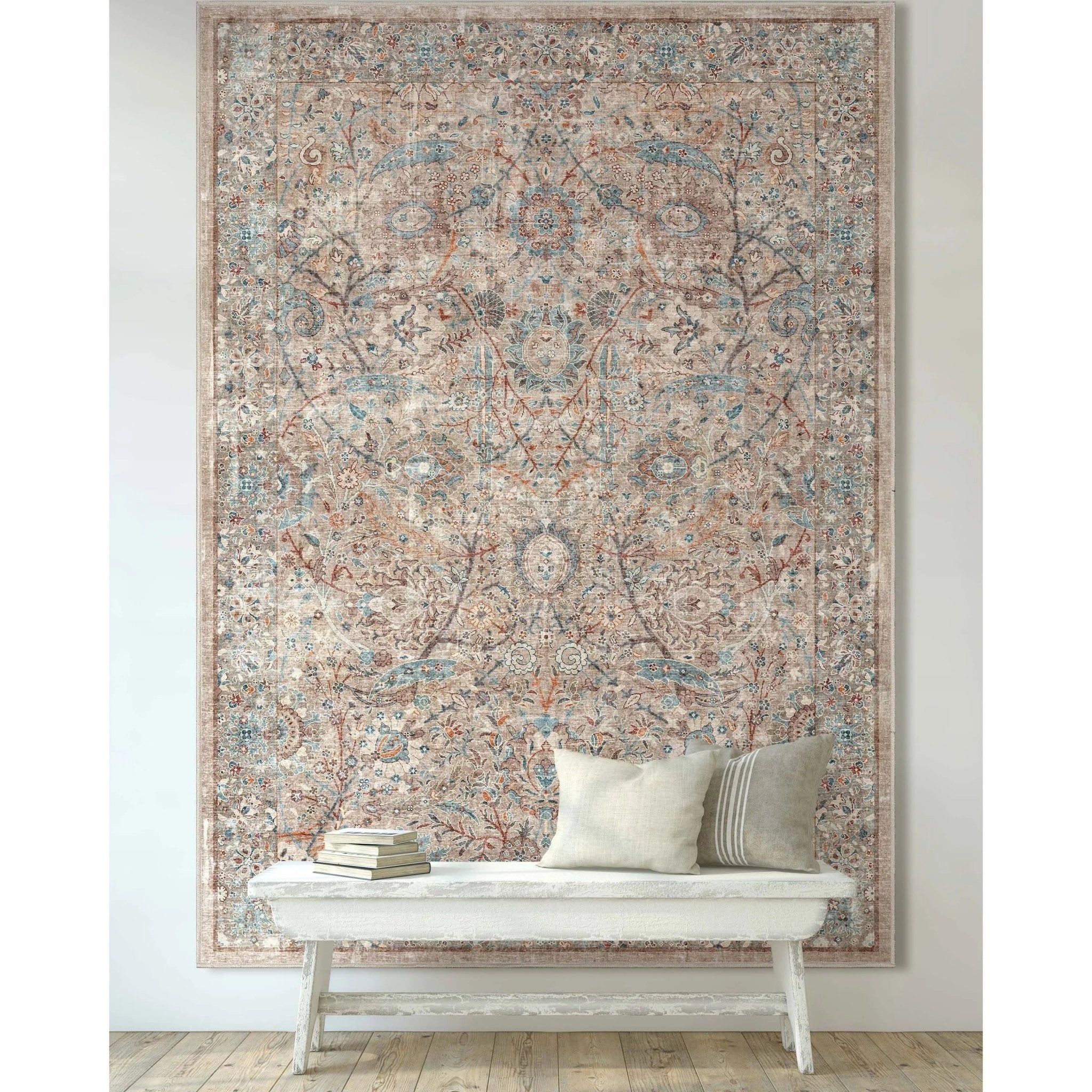 Emilia Vintage Persian Floral Ivory Flat-Weave Rug、mySite、gigharbornorthrealestate