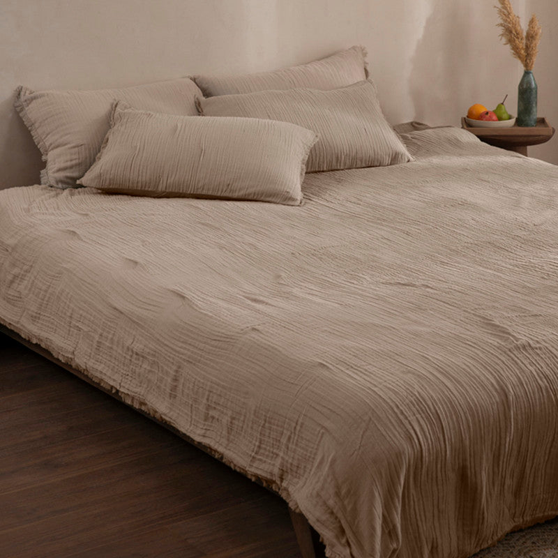 Cotton Bedspread with Pillow Covers | Beige | Double Layer | Set of 3、mySite、camillekostekn