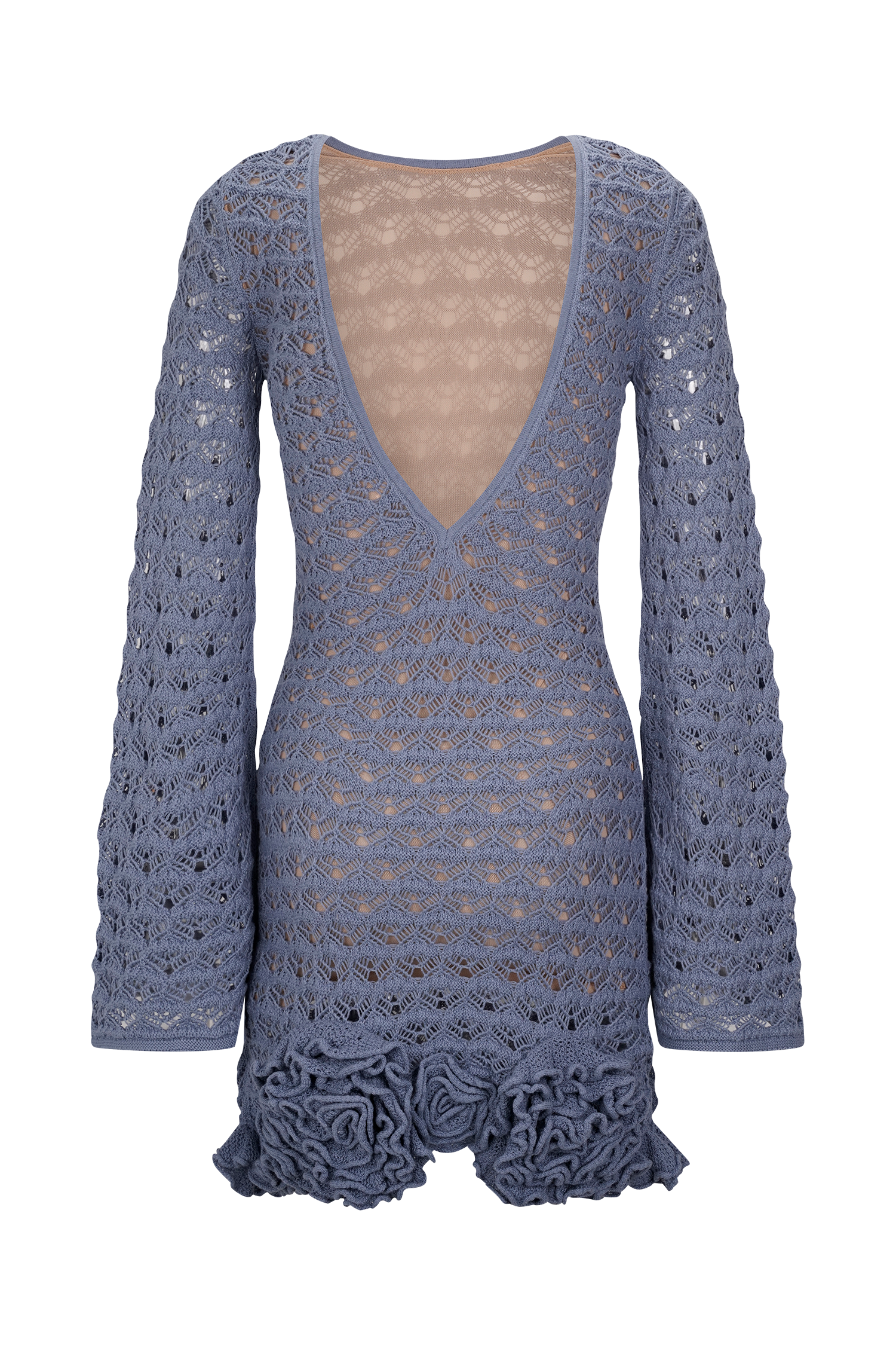 Aileen Ruffle Crochet Mini Dress - Steel Blue、mySite、solidvoid