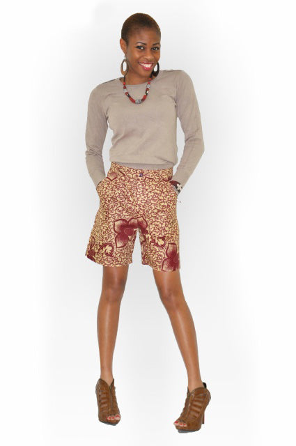 Beige and Wine African Print Shorts、mySite、solidvoid