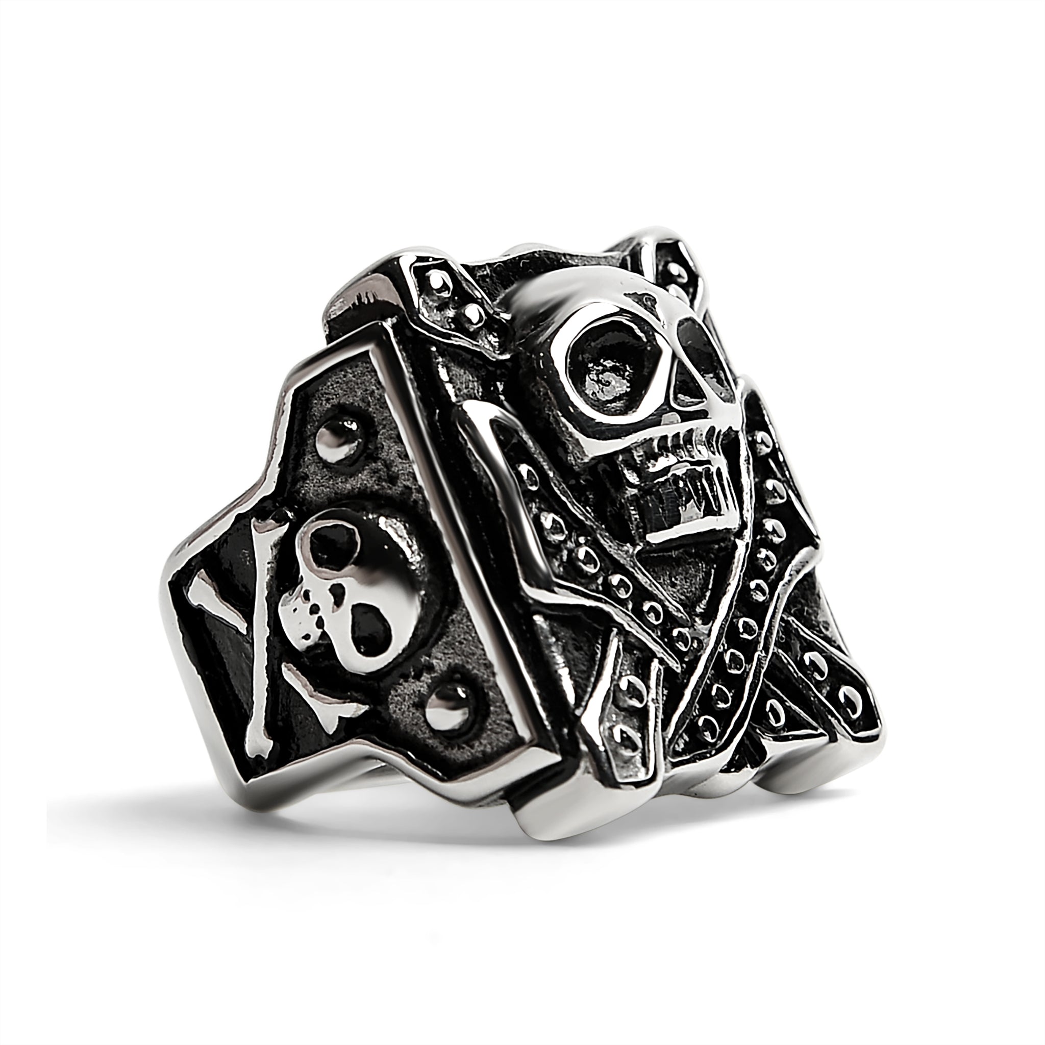 Stainless Steel Polished Studded Skull Signet Ring / SCR3035、mySite、dreamappss