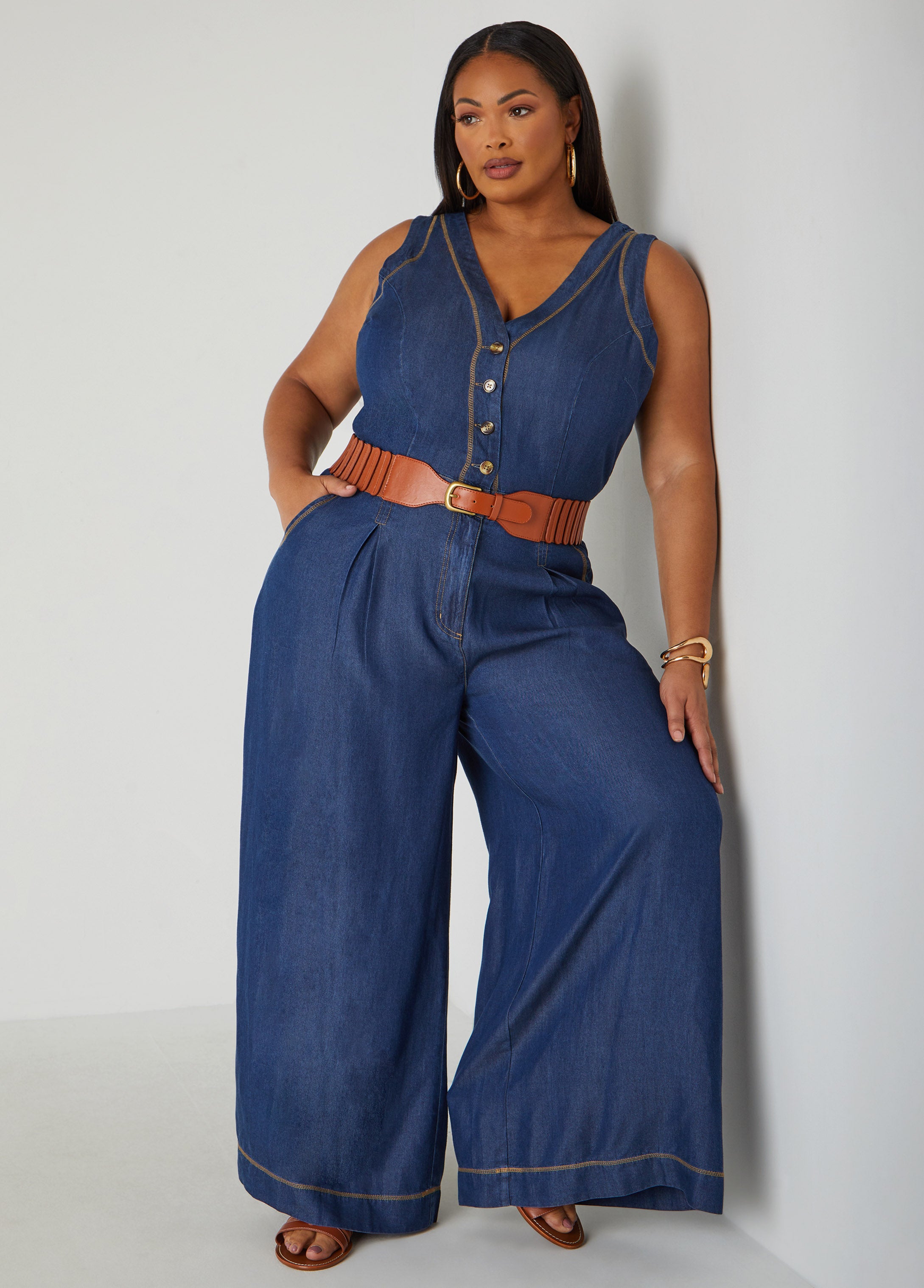 Wide Leg Chambray Jumpsuit、mySite、bengalsvssteelers