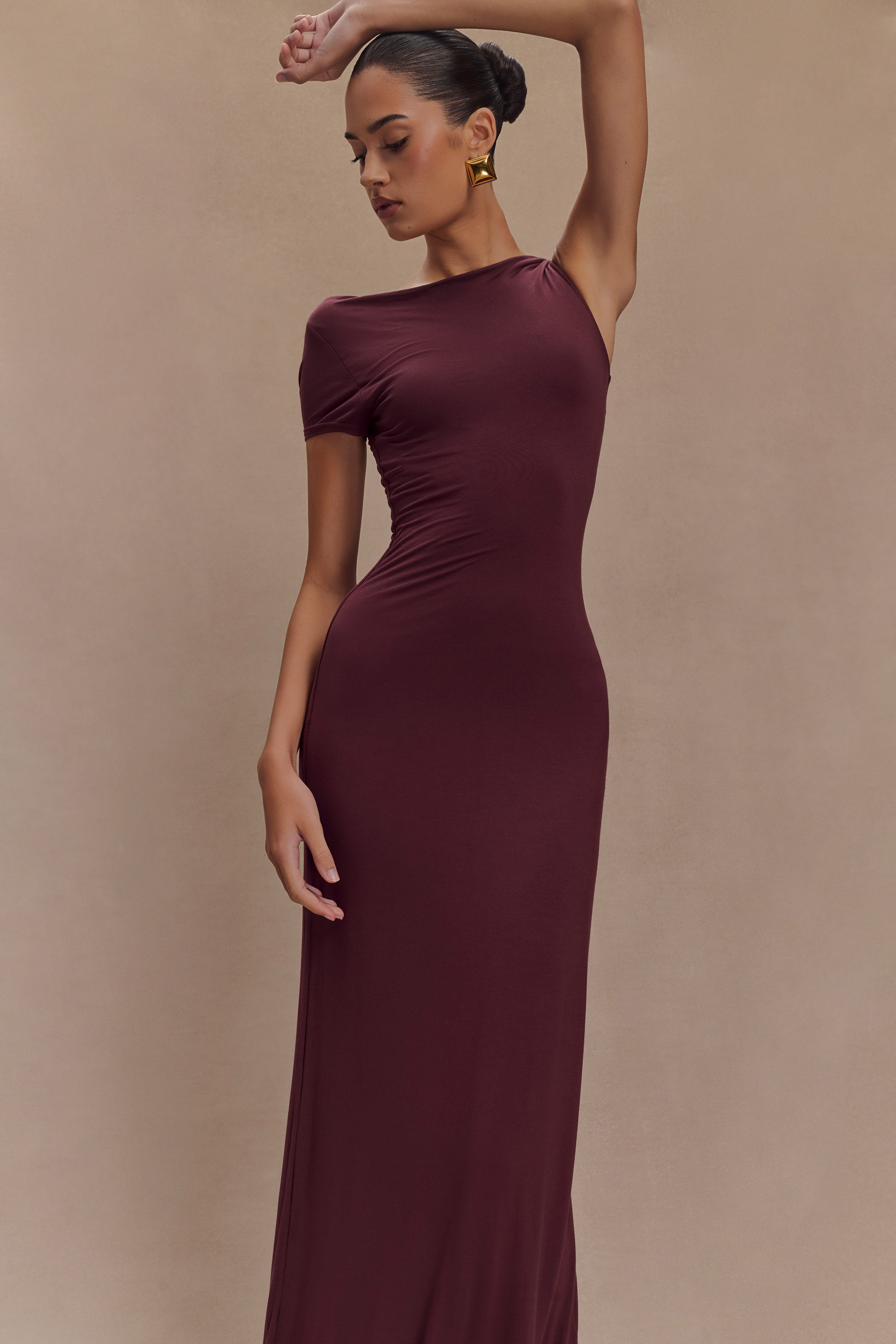 Tamsin Short Sleeve Modal Maxi Dress - Mahogany、mySite、solidvoid