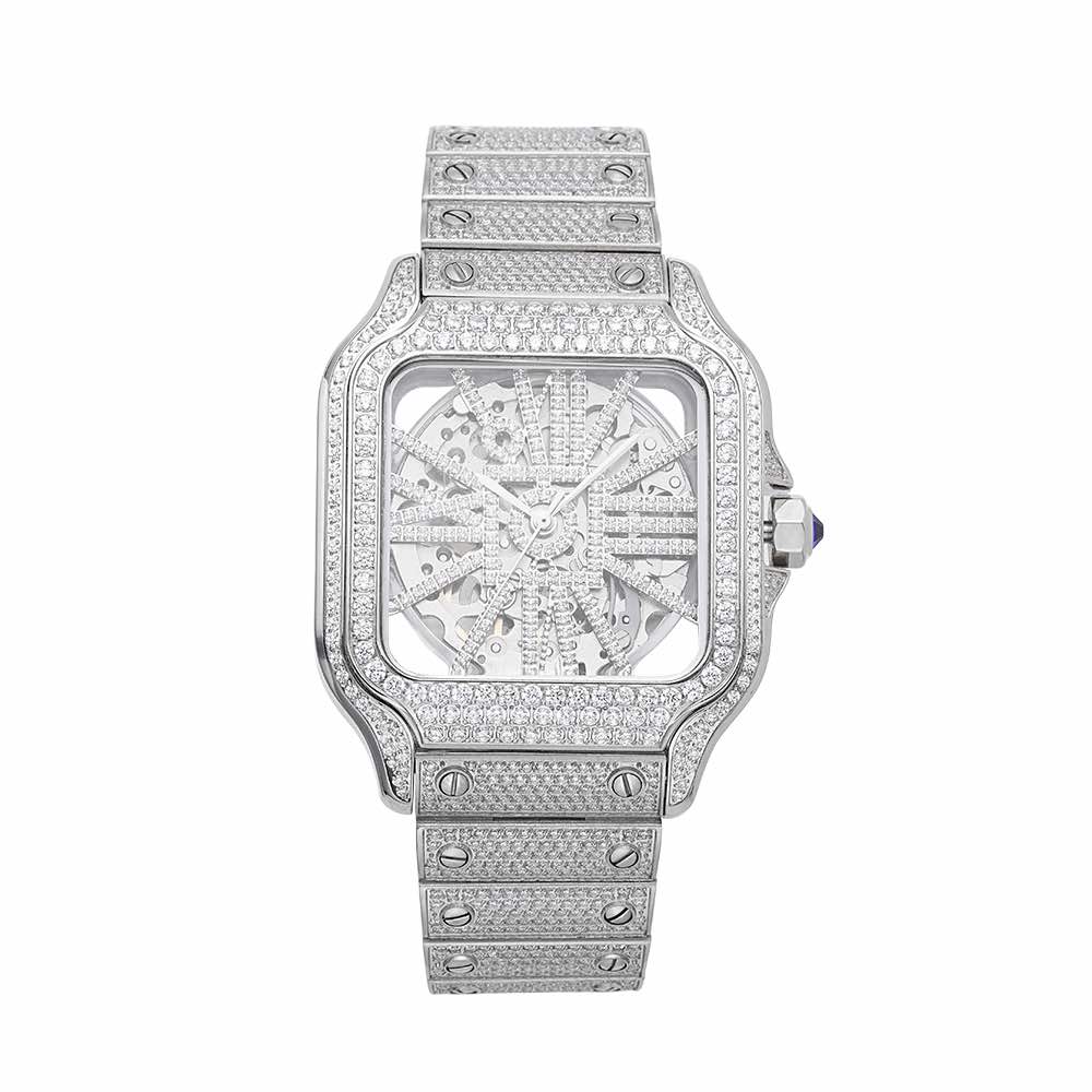 Moissanite Skeleton Watch | 42MM | 14K White Gold | 14.1CT Bust Down、mySite、hinf8tx79