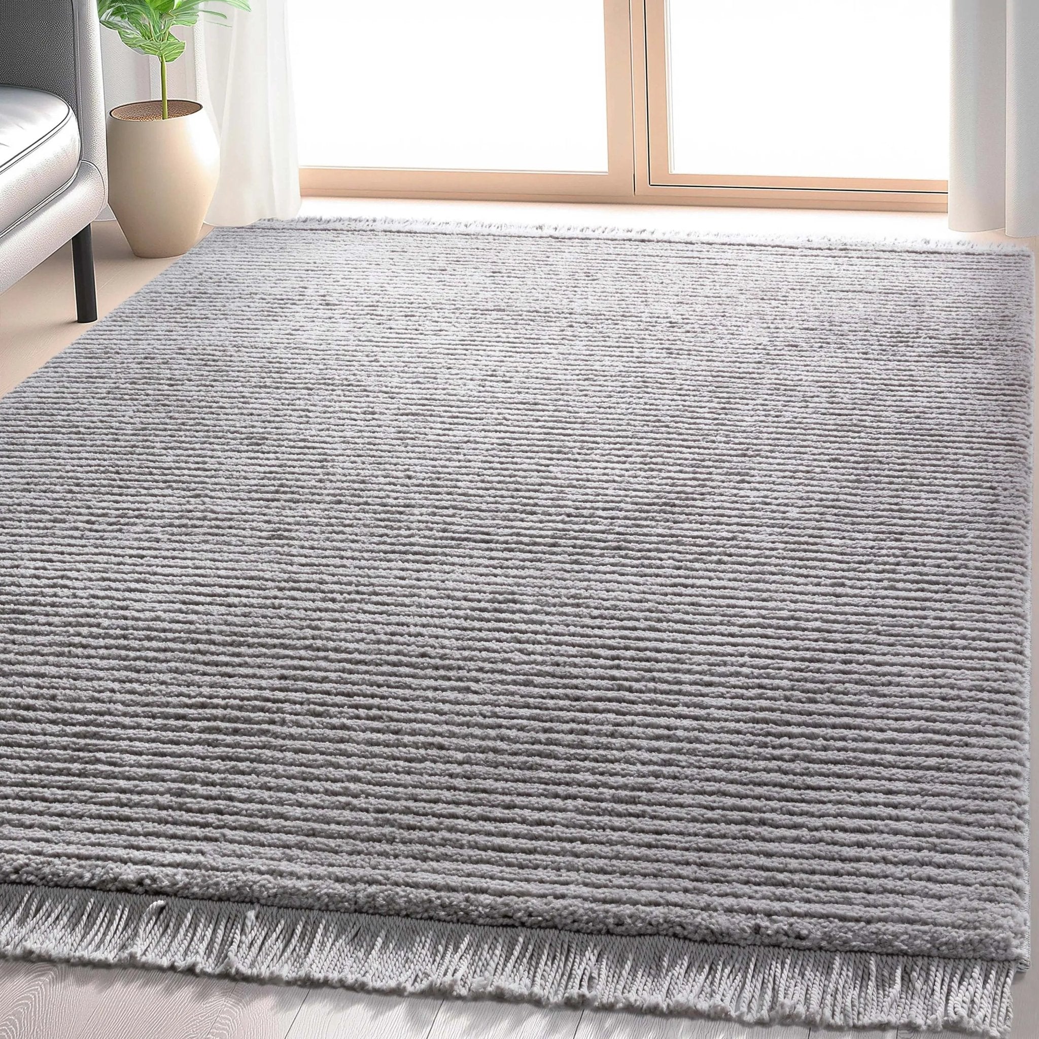 Carlow Solid & Striped Textured Taupe Ivory Ultra Soft High-Low Shag Rug、mySite、gigharbornorthrealestate