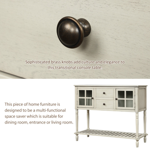 TREXM Sideboard Console Table with Bottom Shelf, Farmhouse Wood/Glass Buffet Storage Cabinet Living Room (Antique Navy)、、casual