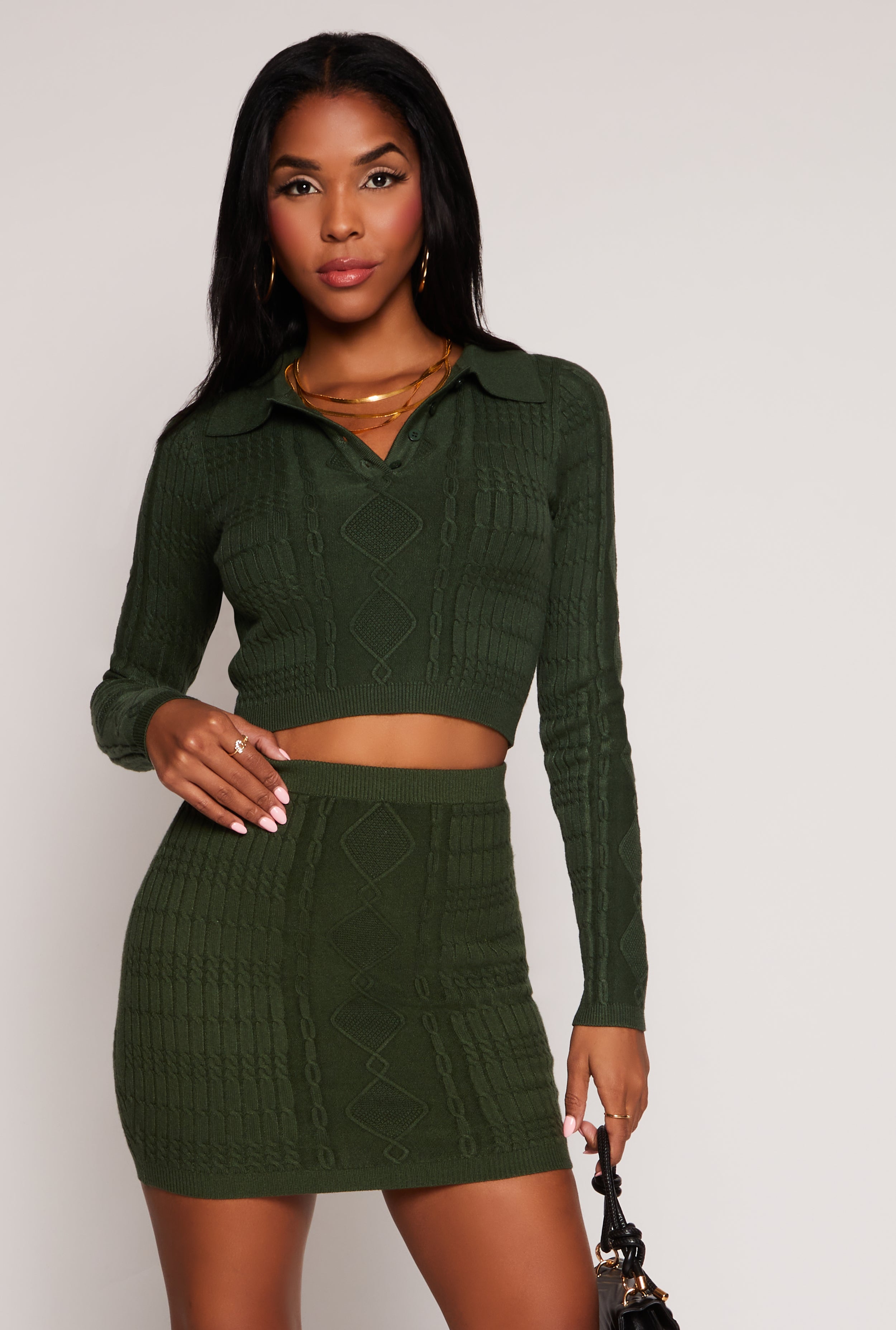 Daisy Cable Knit Cropped Polo Sweater、mySite、camillekostekn