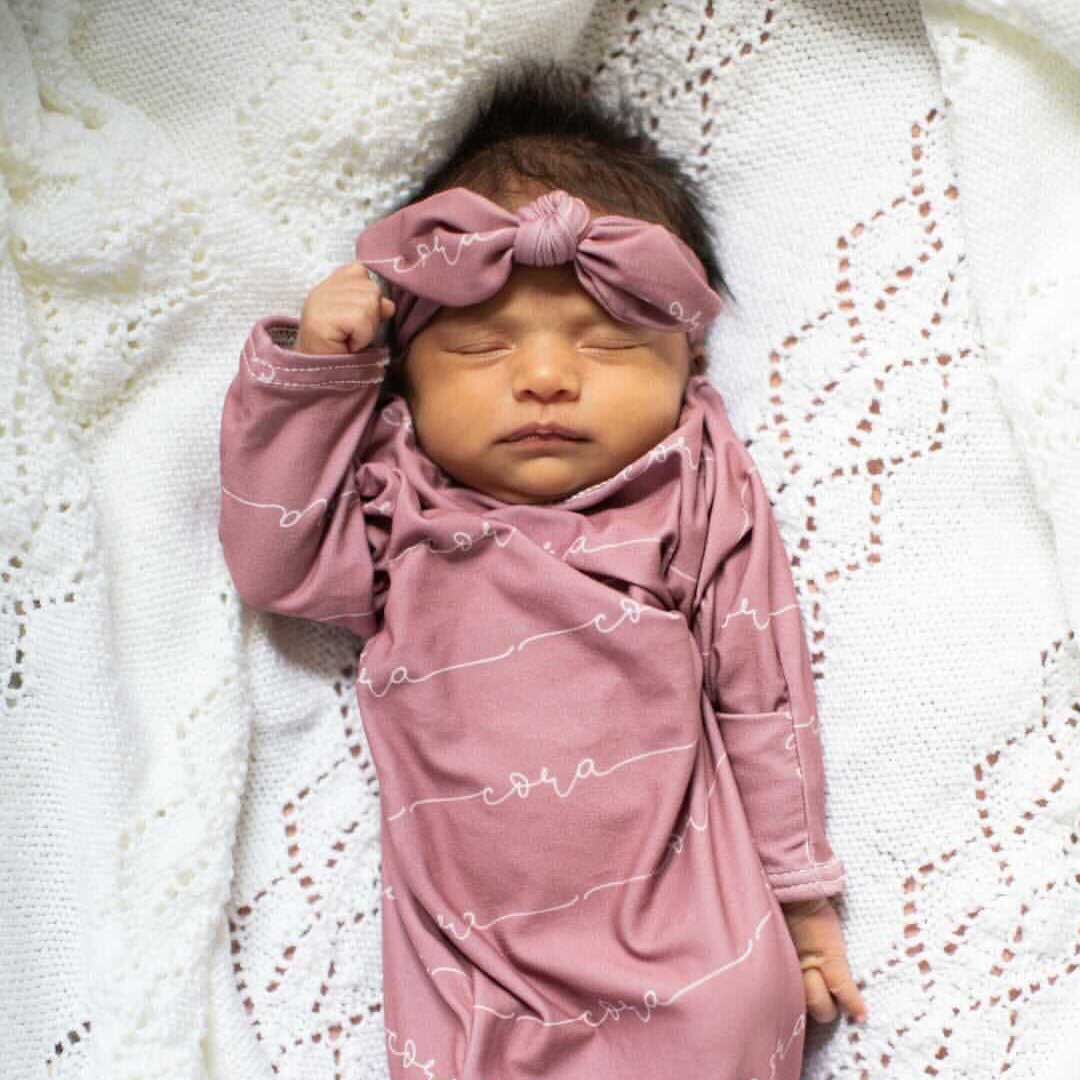  Solid Light Dusty Rose Personalized Newborn Baby Knot Gown、mySite、layawaytickets