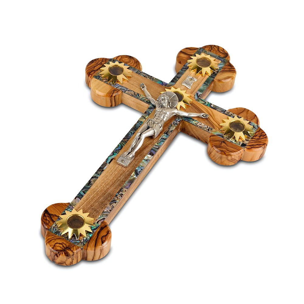 Holy Land Market Mother of Pearl Plated 14 Stations Wall Wood Cross Crucifix with Holy Essences Made of Olive Wood ( 10.5 Inches )、mySite、topwebapps