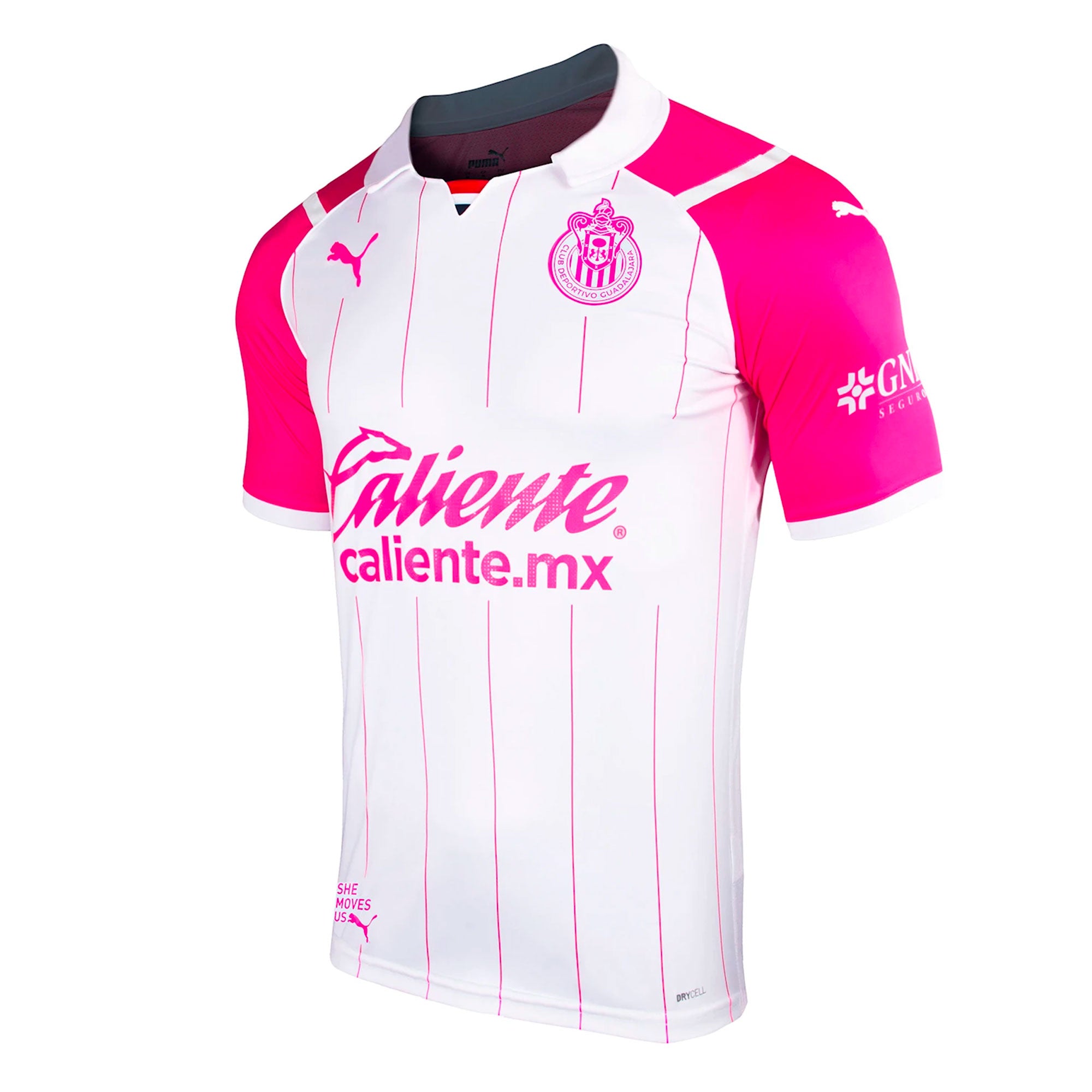PUMA Men's Chivas de Guadalajara 2021/22 Authentic Breast Cancer Jersey White/Pink、mySite、noshort