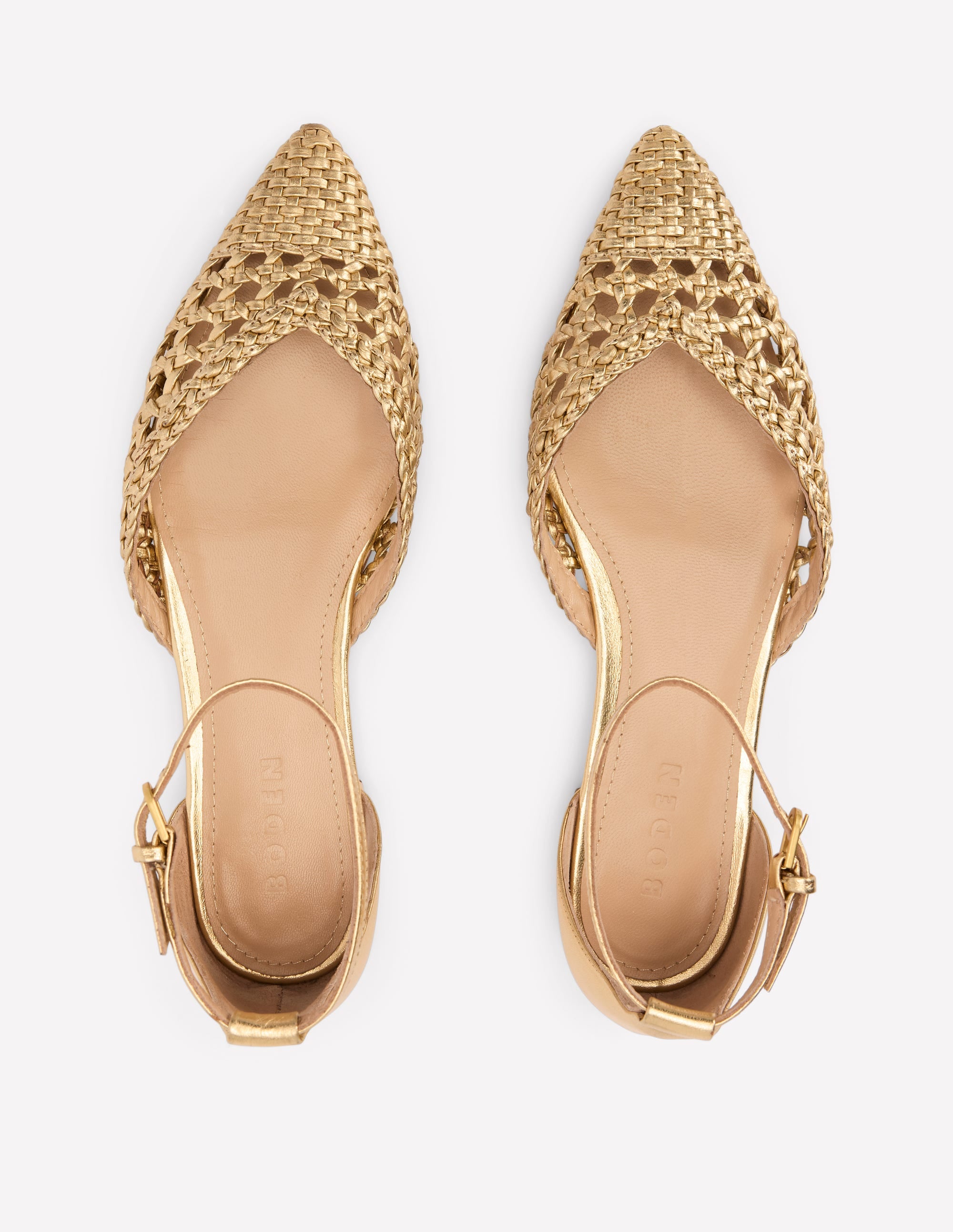  Pointed Toe Cap Flats-Gold Woven Leather、mySite、ashleygrahame